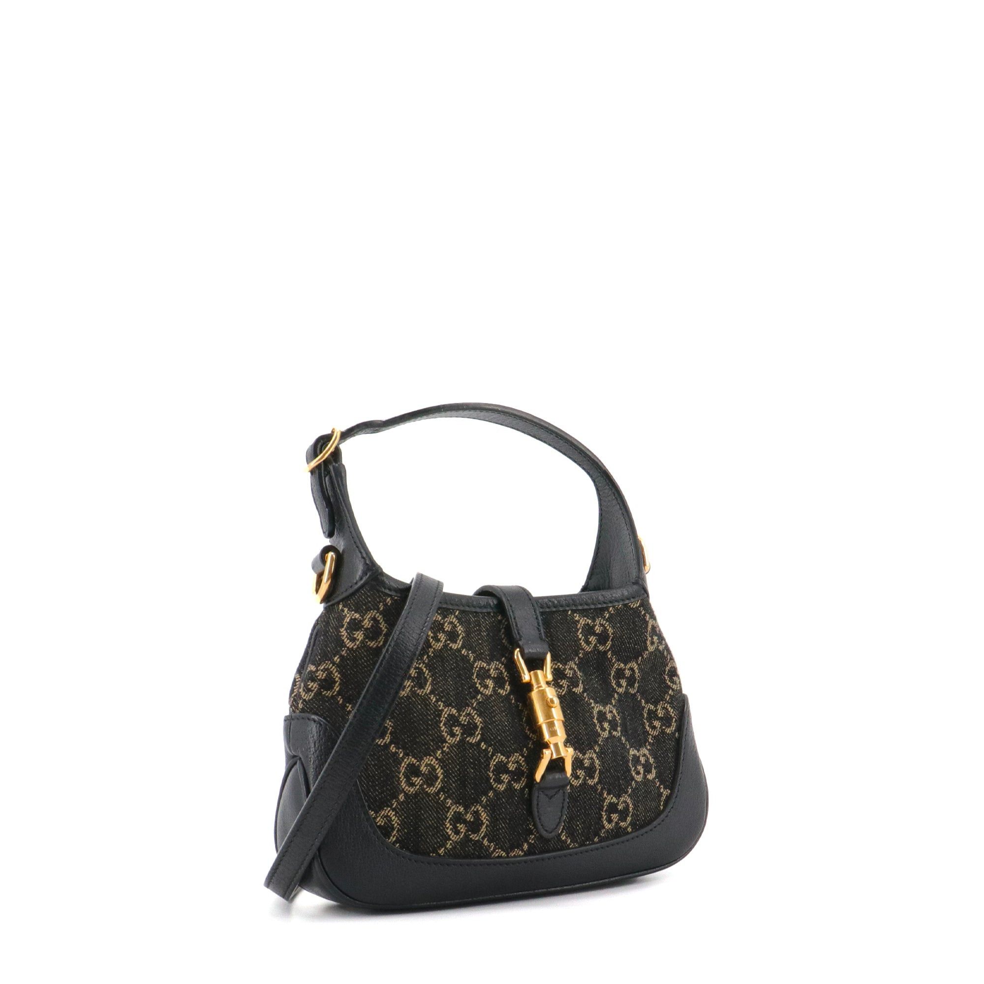 GUCCI - Gucci Jackie mini handbag in black denim and leather