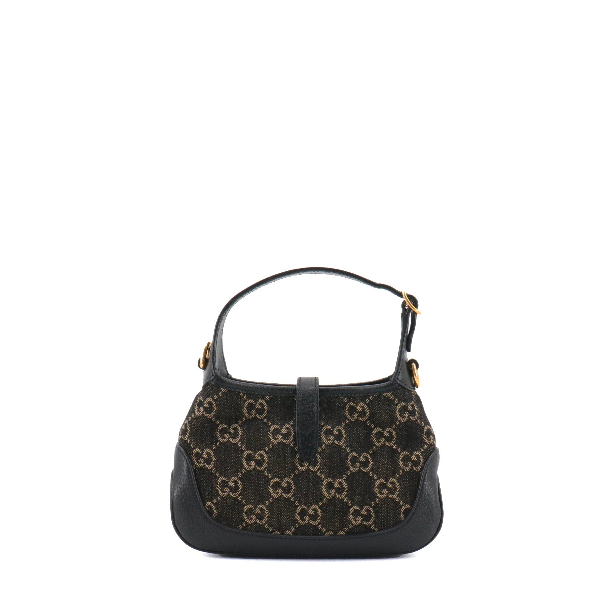 GUCCI - Gucci Jackie mini handbag in black denim and leather