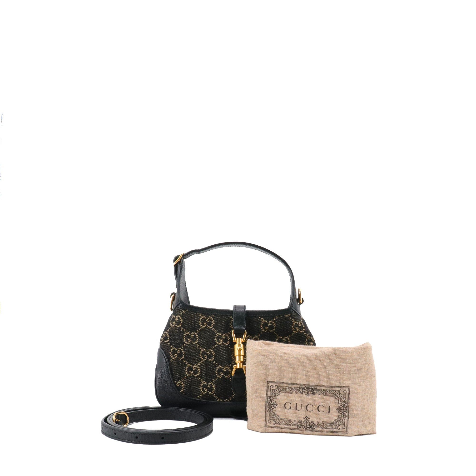 GUCCI - Gucci Jackie mini handbag in black denim and leather