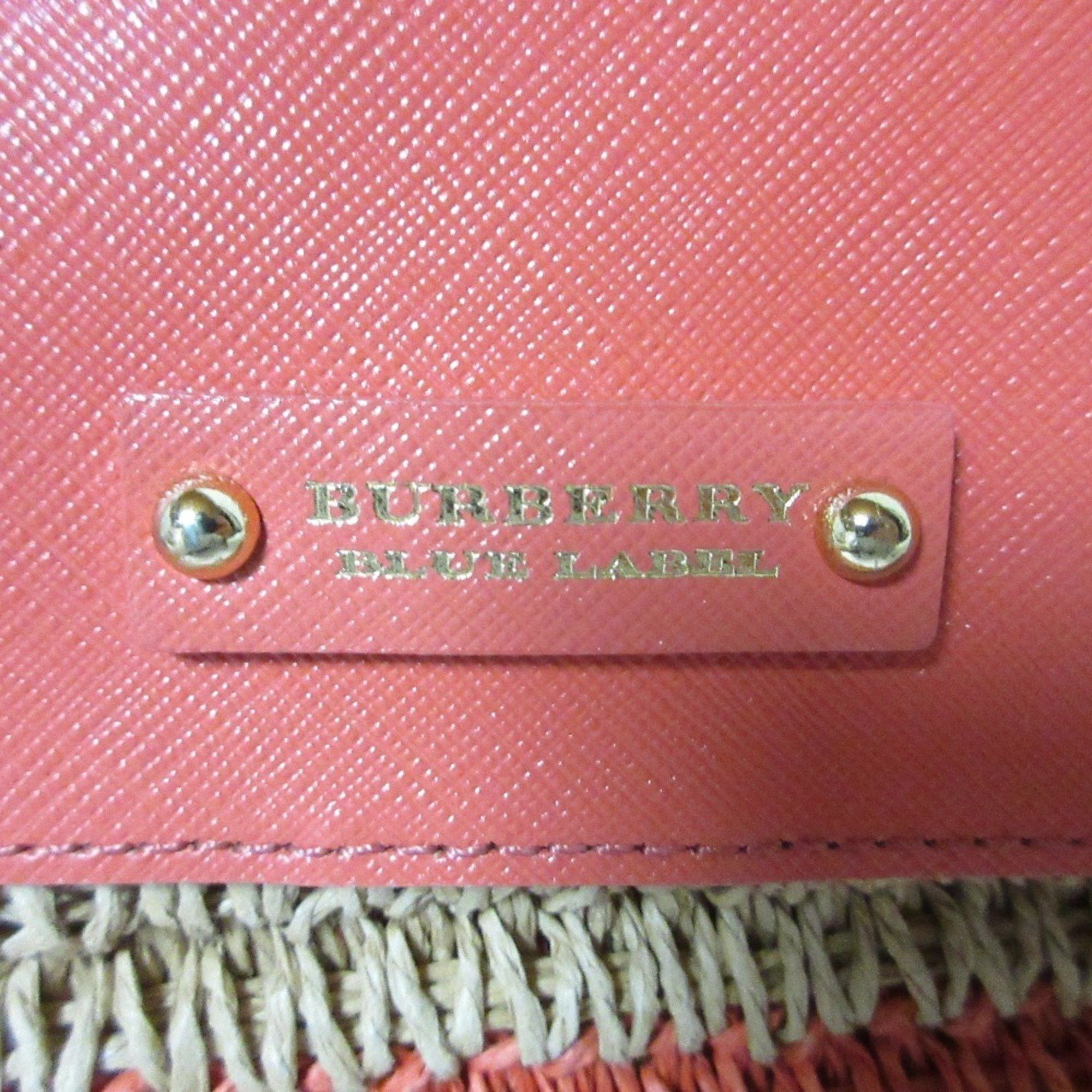 Burberry Burberry Blue Label Straw Leather Combination Shoulder Bag Salmon Pink Women's Size ONE SIZE - 5 Thumbnail