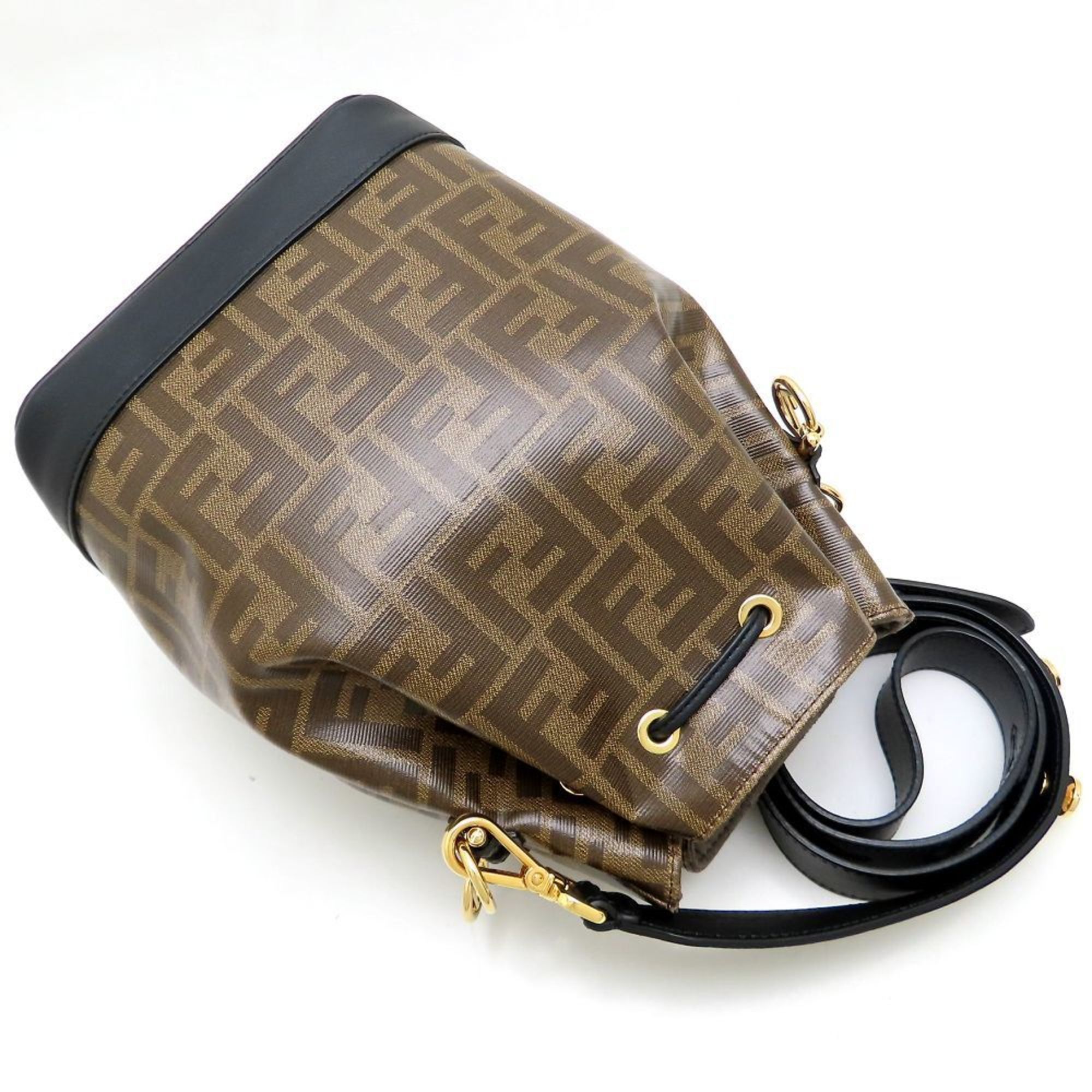 FENDI Montresor Bucket Bag Shoulder 8BT298 Round Coated Canvas x