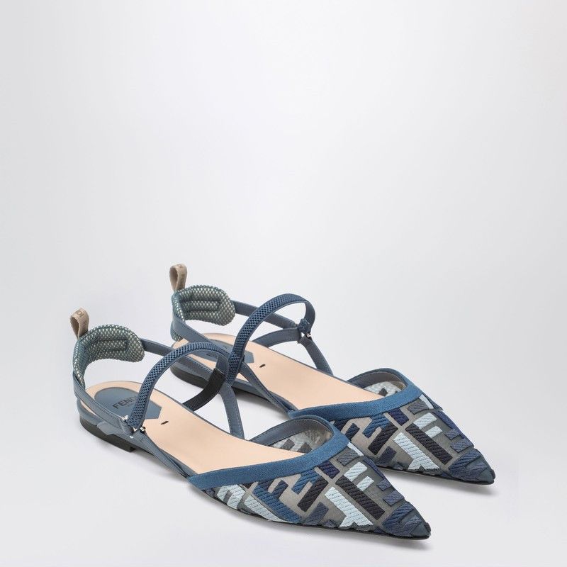 Fendi Fendi Slingback Flat Colibrì Lite In Mesh With Embroidery Ff Blue Size US 6 / IT 36 - 2 Thumbnail
