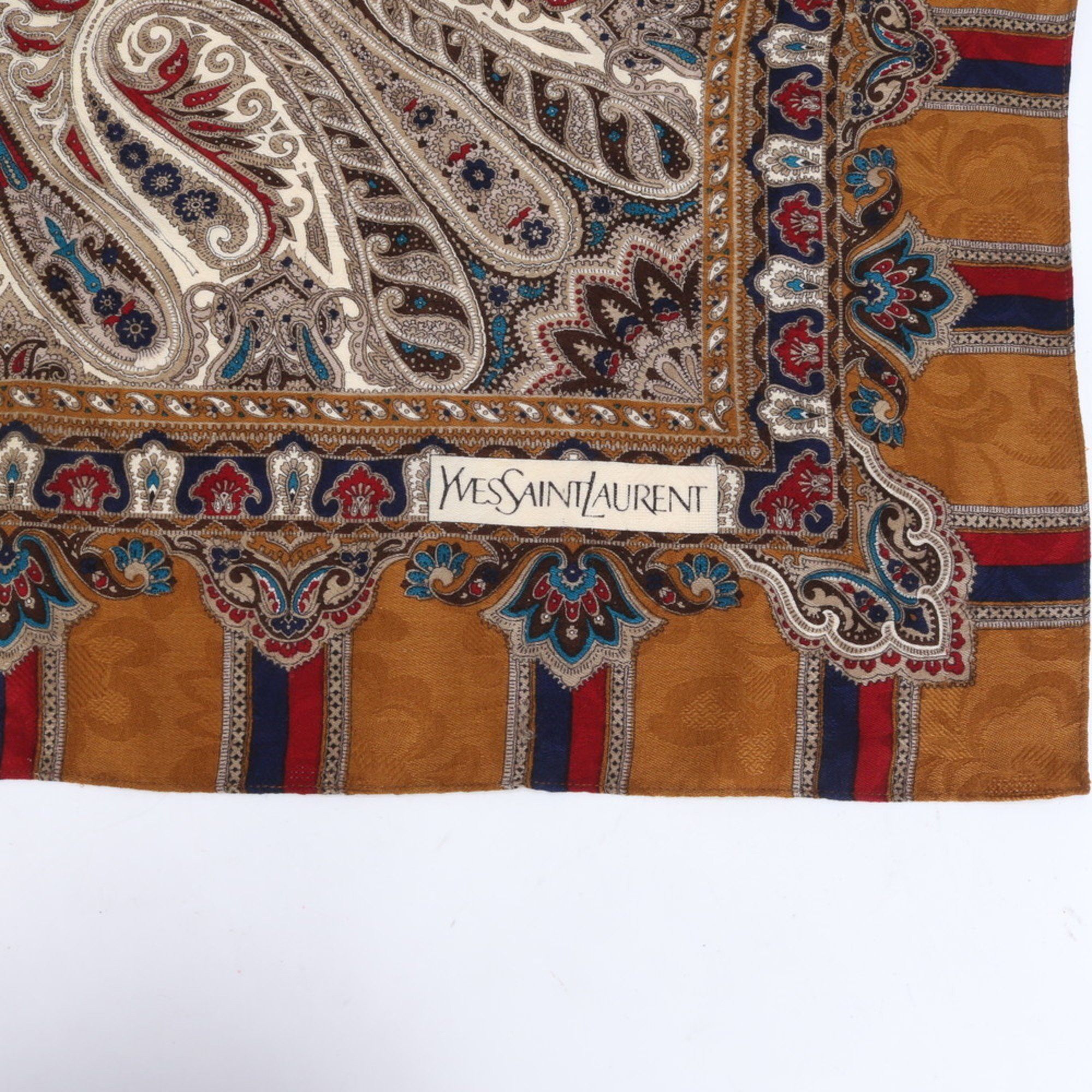 Yves Saint Laurent Yves Saint Laurent YSL Silk Blend Scarf Paisley Stole/Muffler Brown Women's Size ONE SIZE - 5 Thumbnail