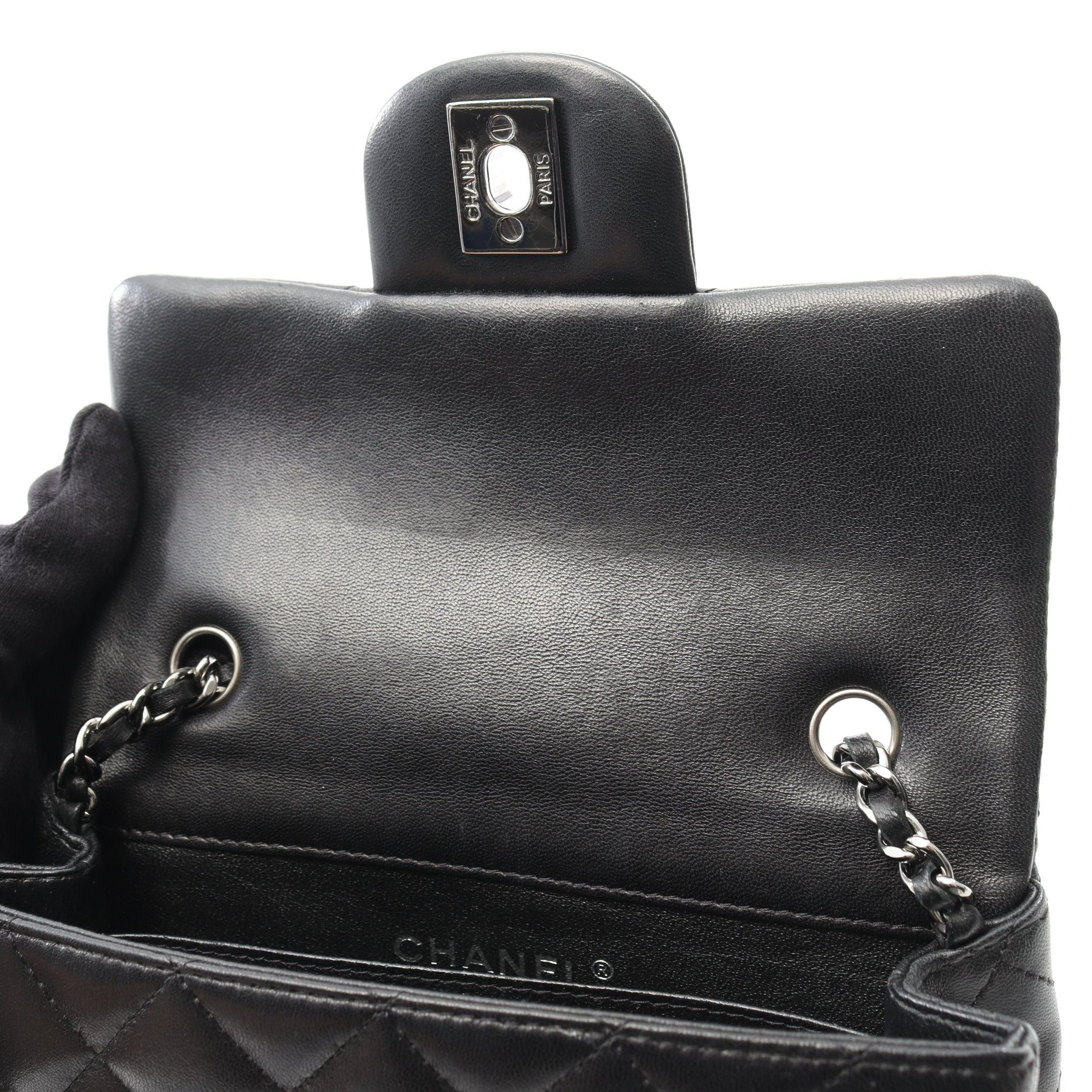 Chanel Chanel Mini Matelasse Chain Shoulder Bag Lambskin Black Silver Hardware Size ONE SIZE - 6 Thumbnail