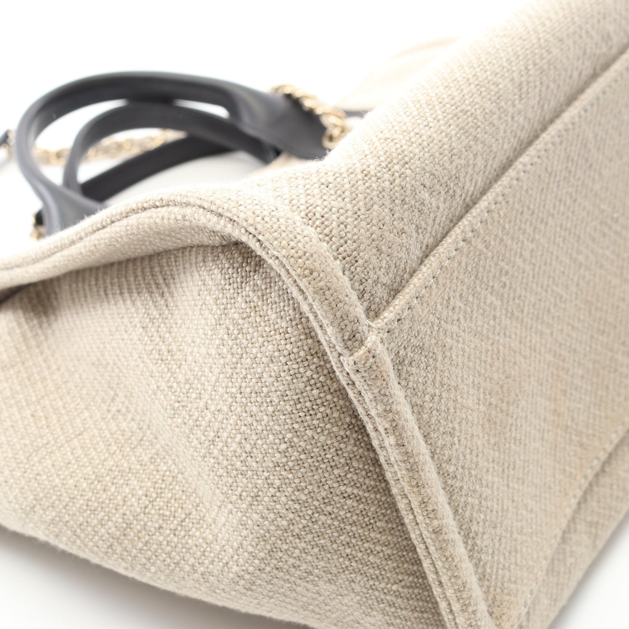 Chanel Chanel Deauville Small Chain Shoulder Bag Tote Canvas Leather Beige Black Gold Hardware Size ONE SIZE - 7 Thumbnail