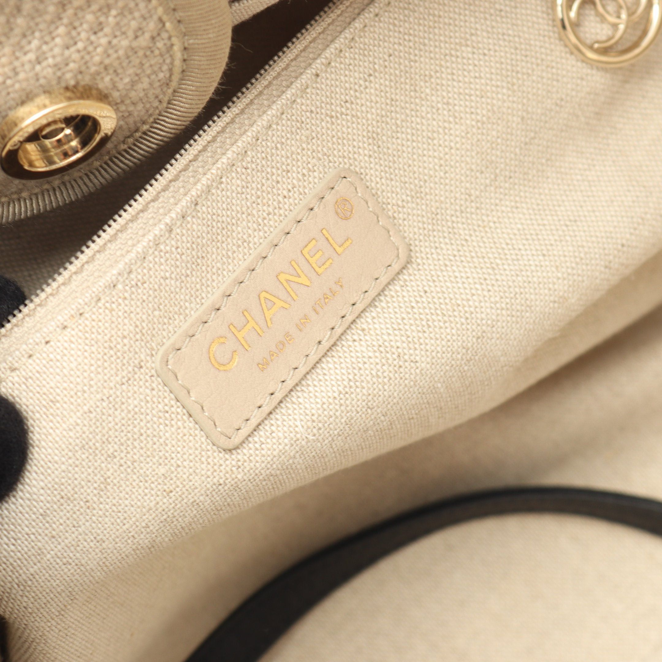 Chanel Chanel Deauville Small Chain Shoulder Bag Tote Canvas Leather Beige Black Gold Hardware Size ONE SIZE - 4 Thumbnail