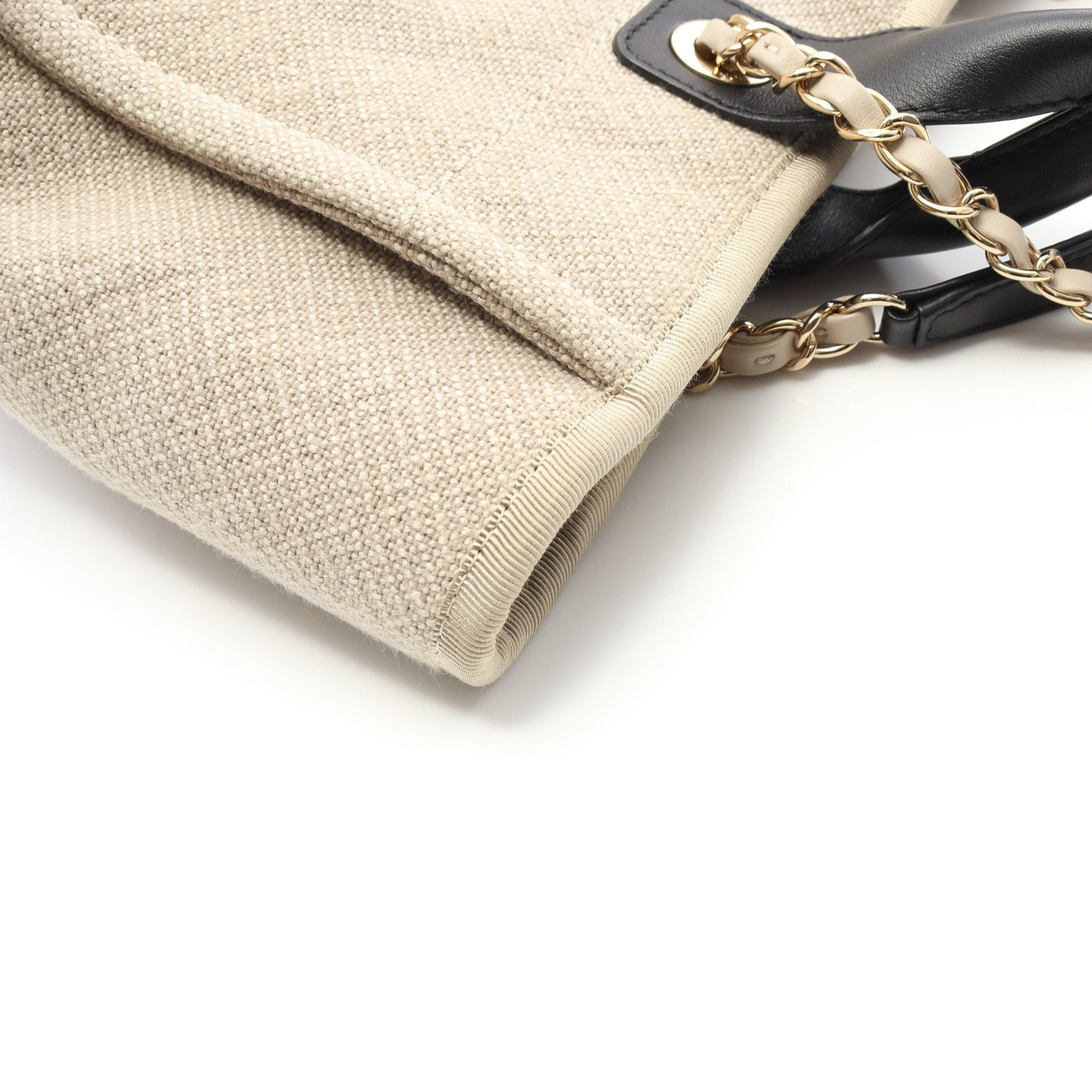 Chanel Chanel Deauville Small Chain Shoulder Bag Tote Canvas Leather Beige Black Gold Hardware Size ONE SIZE - 9 Thumbnail