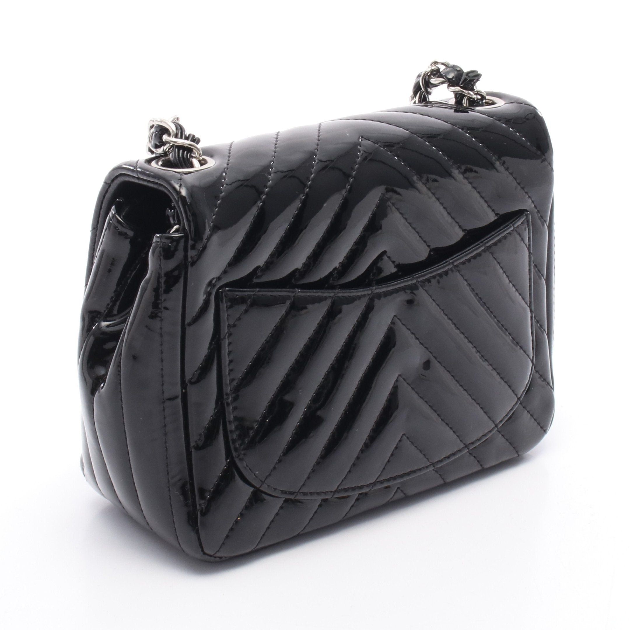 Chanel Chanel Chevron V-Stitch Chain Shoulder Bag Patent Leather Black Silver Hardware Size ONE SIZE - 2 Thumbnail