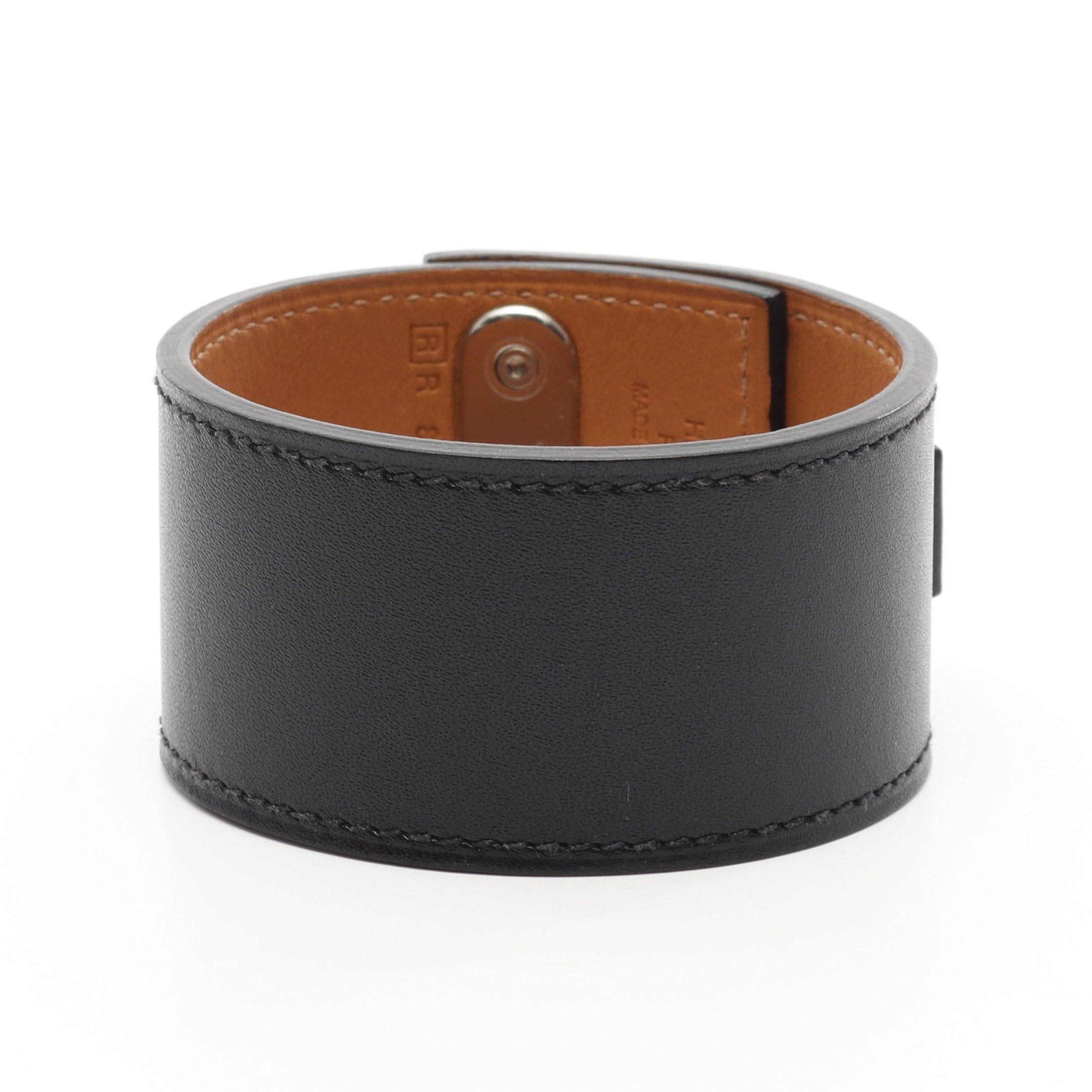 Hermes Hermes Intense Bangle Bracelet Leather Black Silver □ R Stamp Size ONE SIZE - 2 Thumbnail