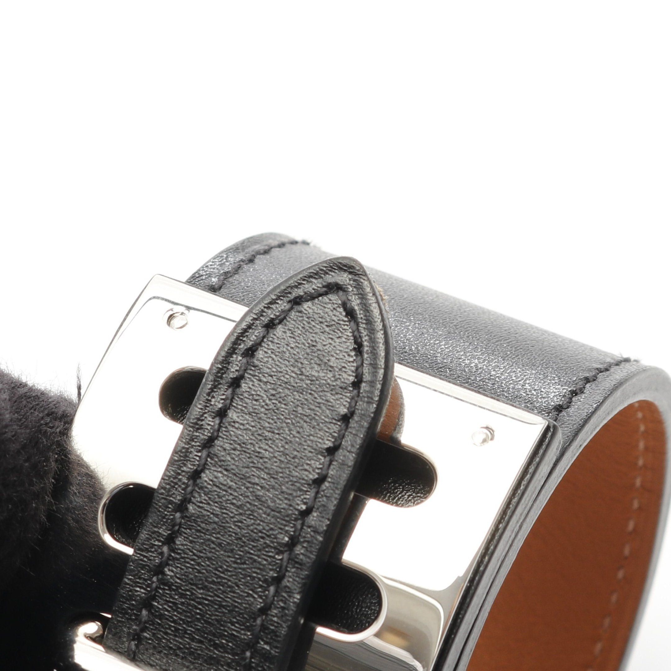 Hermes Hermes Intense Bangle Bracelet Leather Black Silver □ R Stamp Size ONE SIZE - 7 Thumbnail