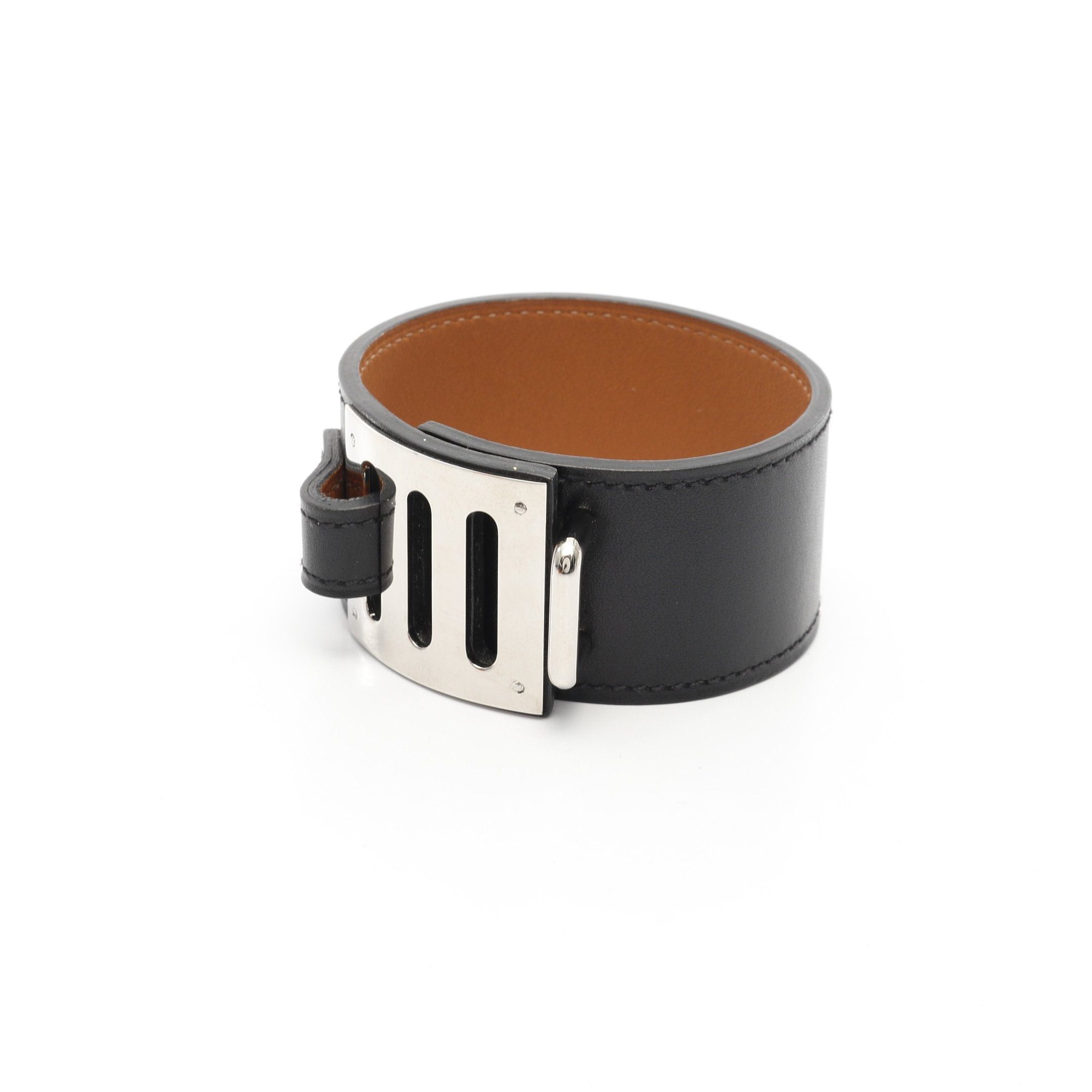 Hermes Hermes Intense Bangle Bracelet Leather Black Silver □ R Stamp Size ONE SIZE - 3 Thumbnail
