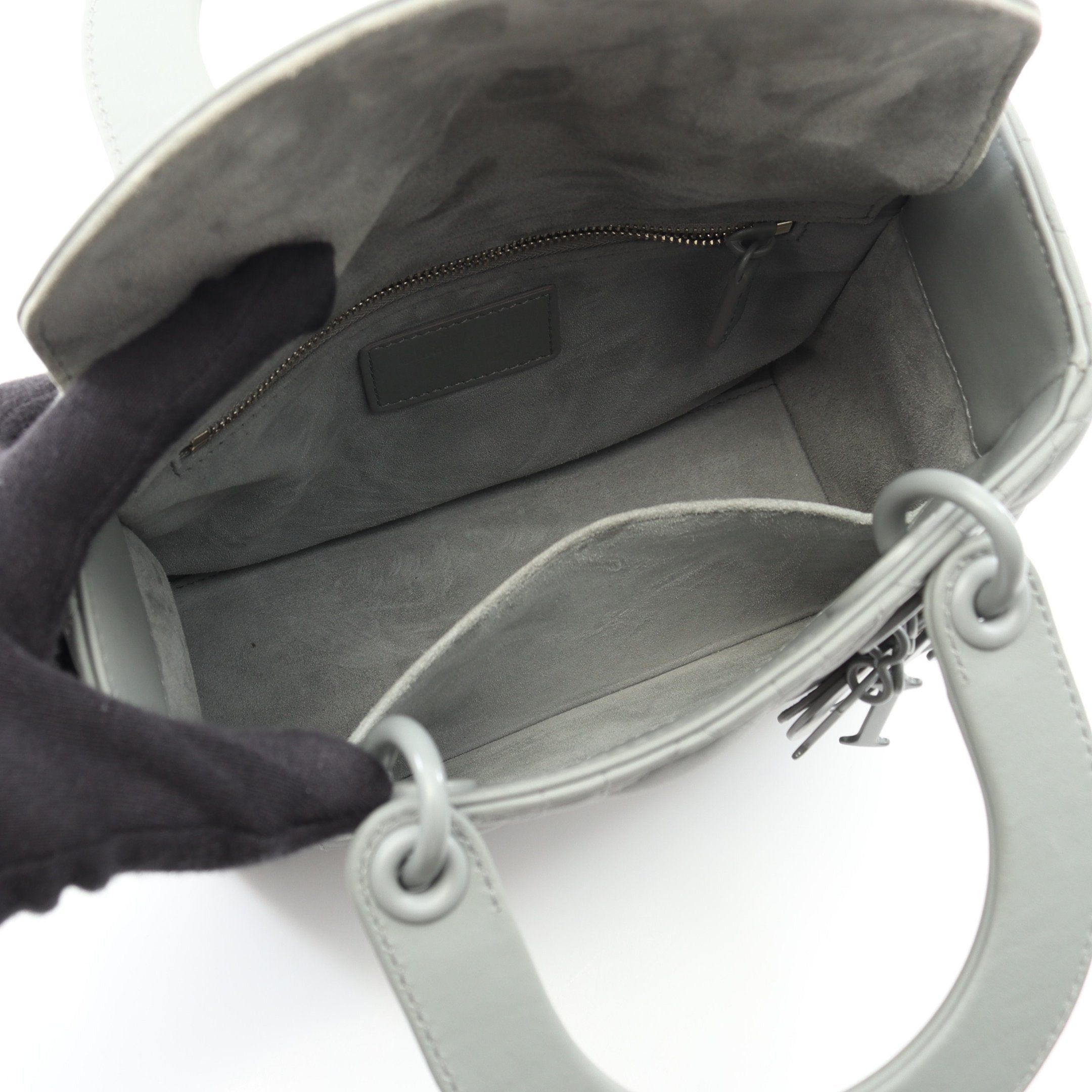 Dior Dior Lady Dior My Abcdior Small Canage Handbag Leather Gray Green Size ONE SIZE - 3 Thumbnail