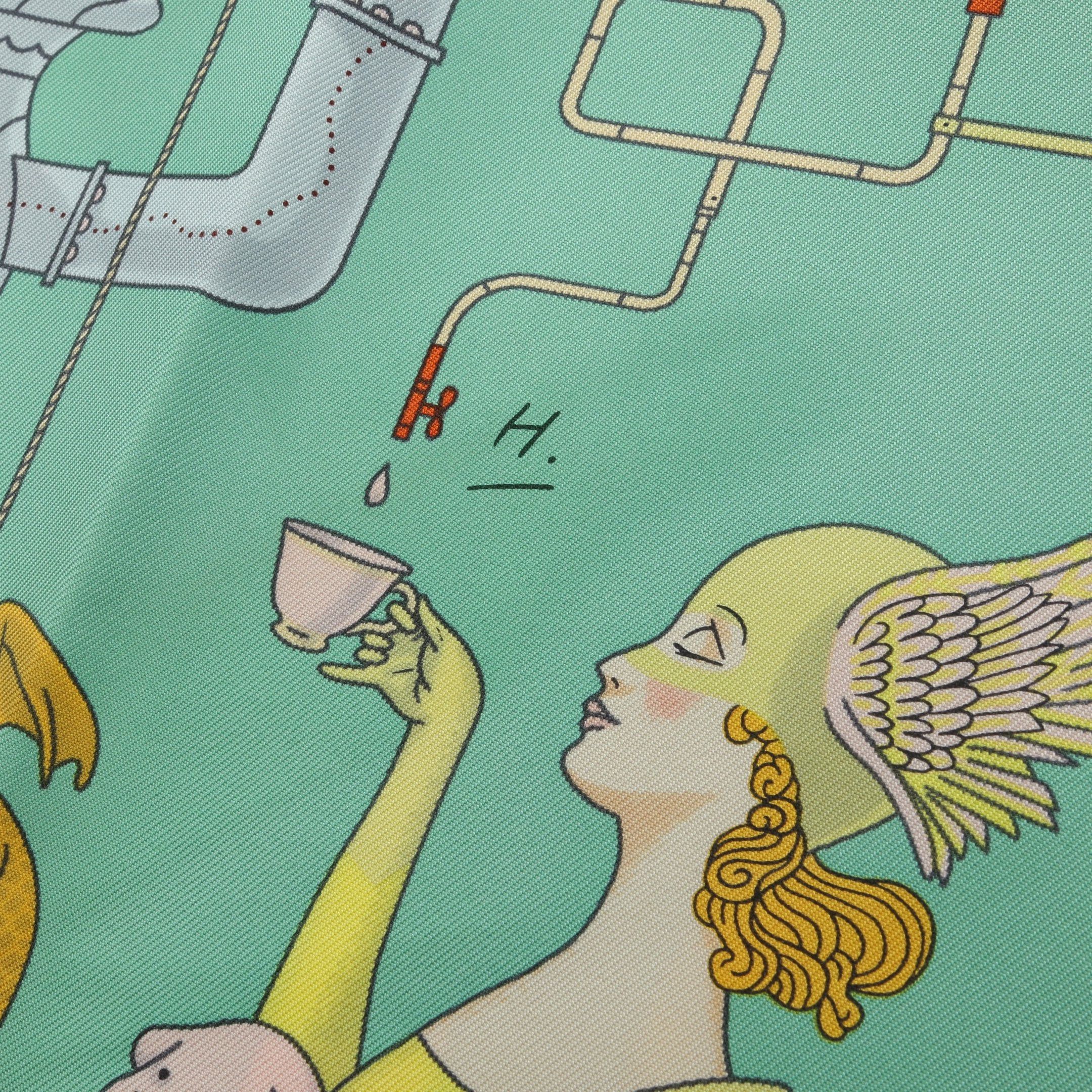Hermes Hermes Carres 90 Tea For Two Scarf Silk Light Green Multicolor Size ONE SIZE - 6 Thumbnail