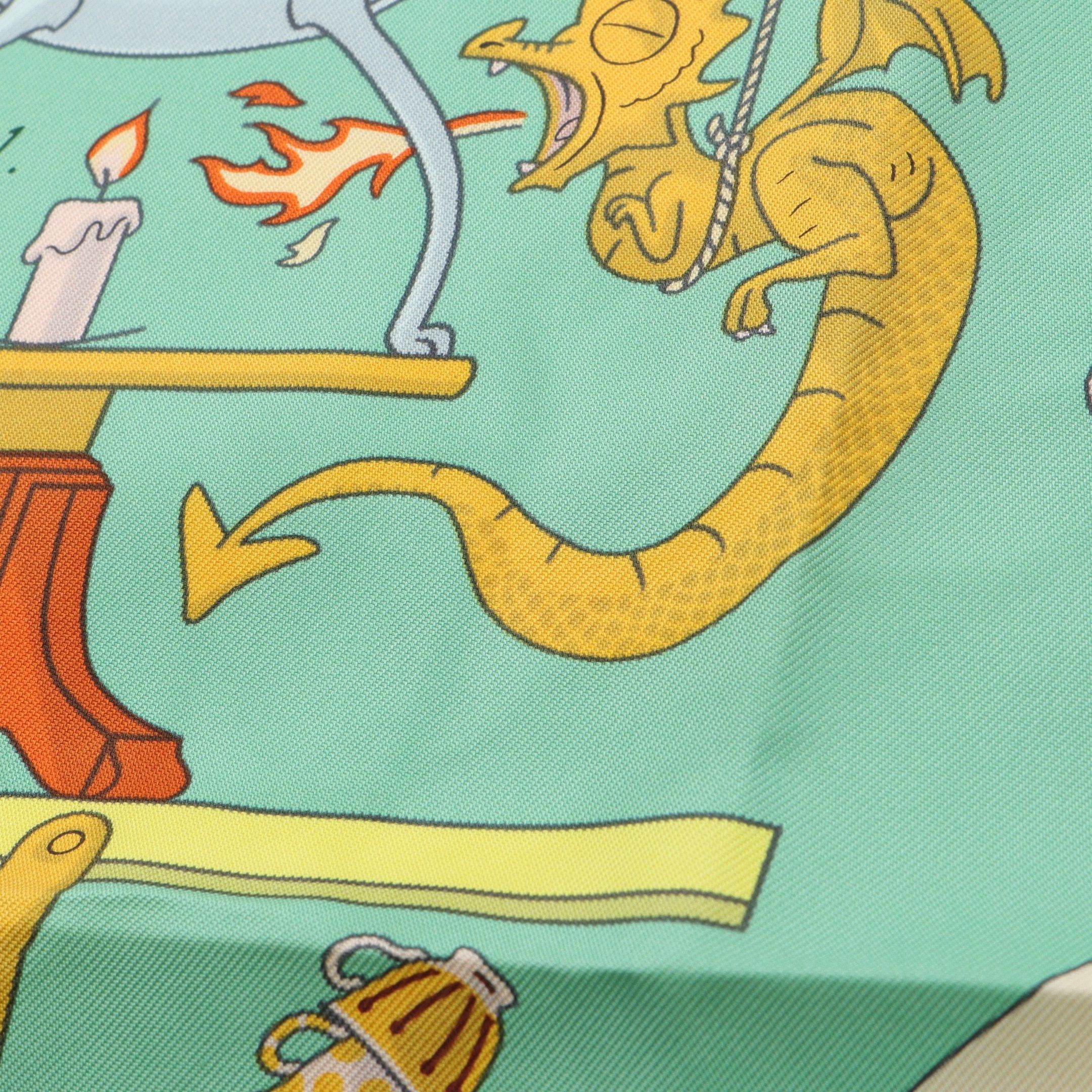 Hermes Hermes Carres 90 Tea For Two Scarf Silk Light Green Multicolor Size ONE SIZE - 5 Thumbnail