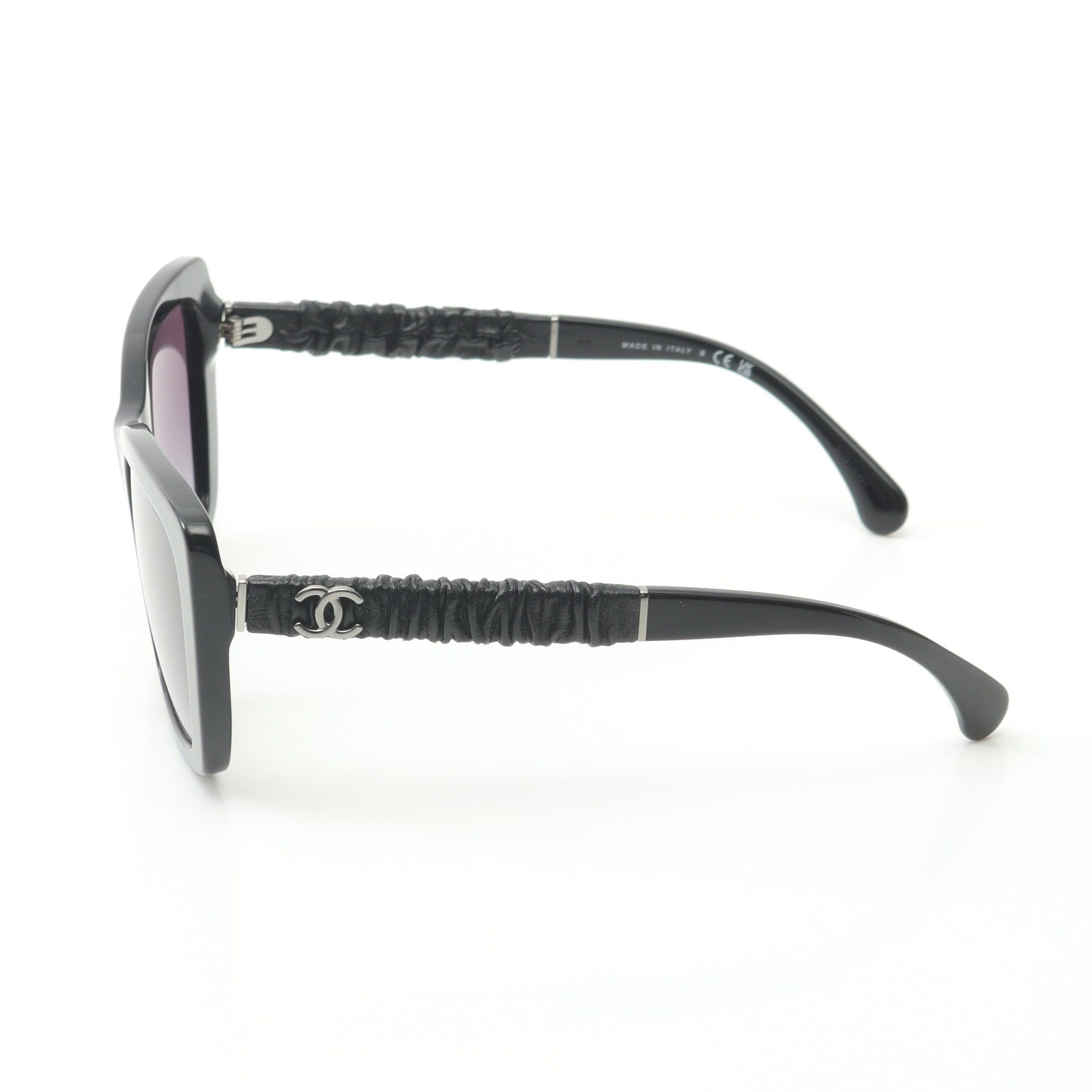 Chanel Chanel Coco Mark Sunglasses Gather Leather Black Gradient Lens Size ONE SIZE - 3 Thumbnail