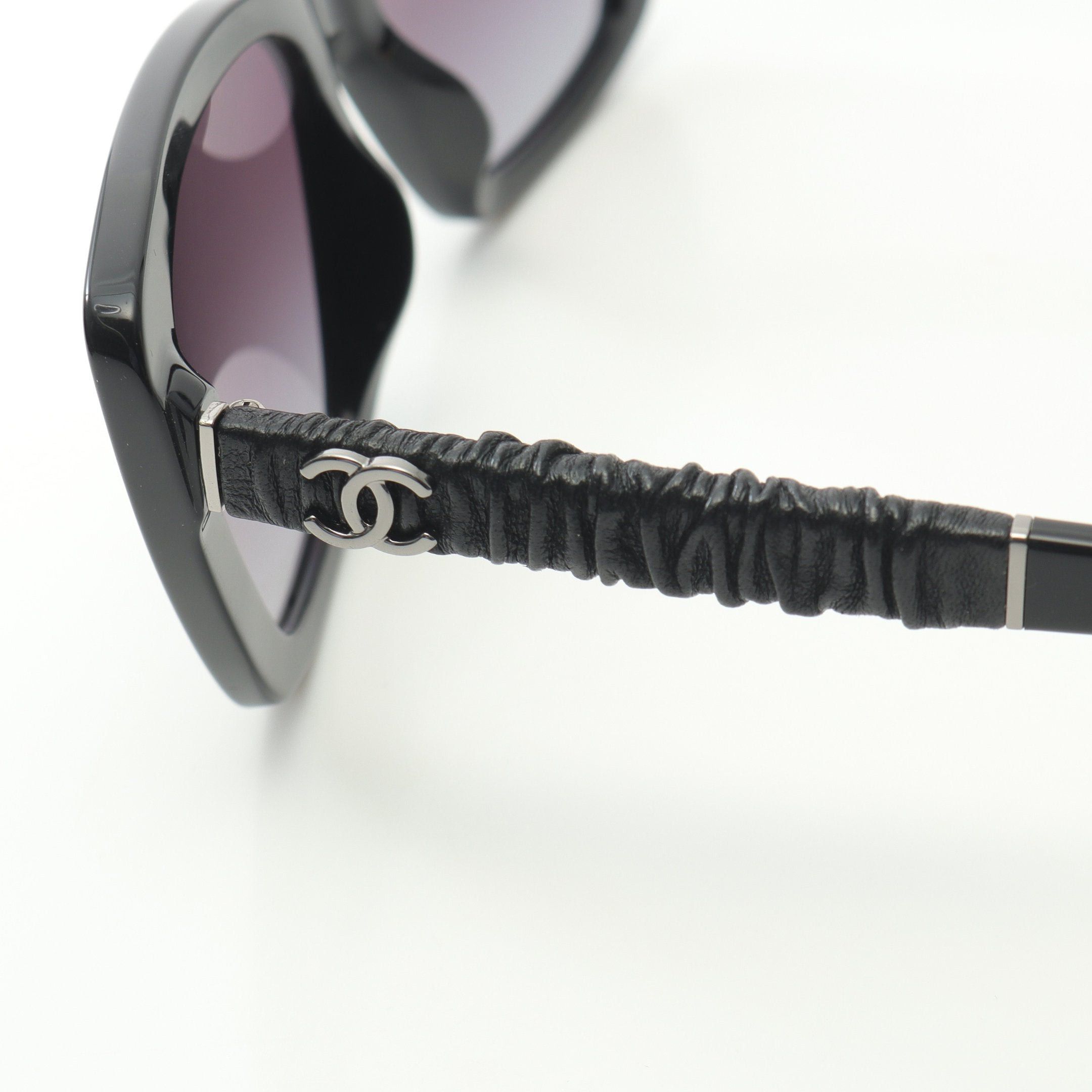 Chanel Chanel Coco Mark Sunglasses Gather Leather Black Gradient Lens Size ONE SIZE - 6 Thumbnail