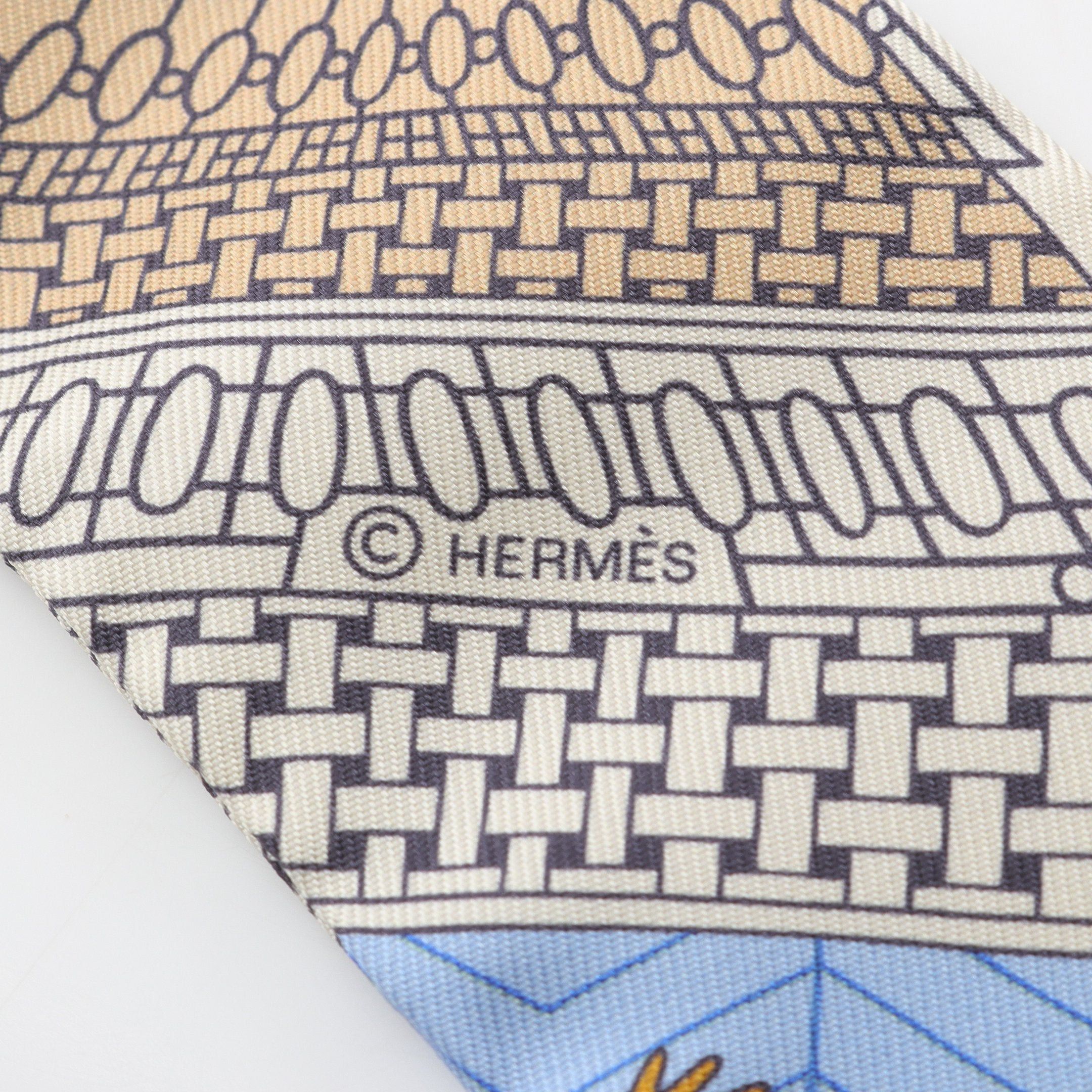 Hermes Hermes Twilly Objets De Curiosite Ribbon Scarf Silk Light Blue Multicolor Size ONE SIZE - 2 Thumbnail