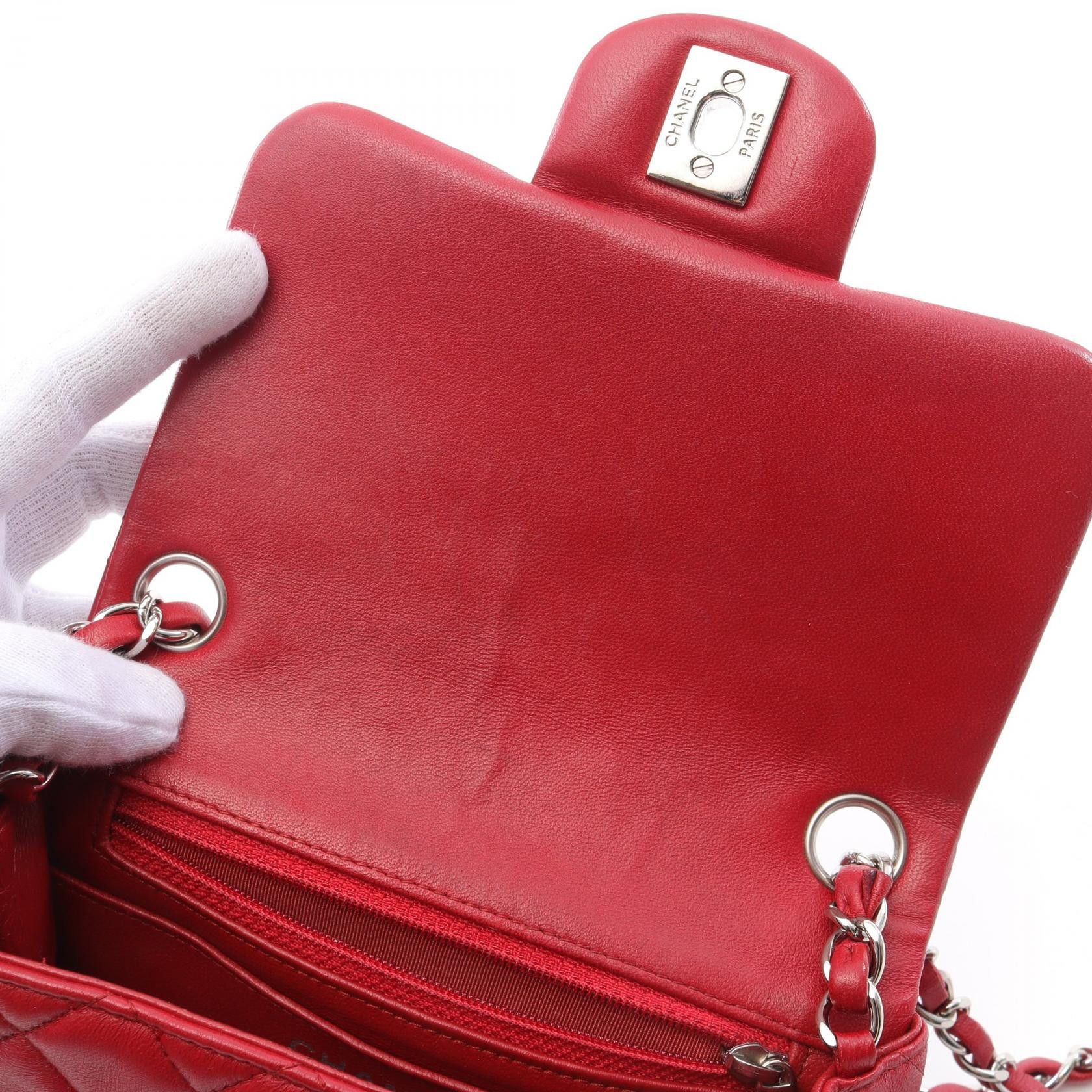 Chanel Chanel Mini Matelasse Chain Shoulder Bag Lambskin Red Silver Hardware Size ONE SIZE - 13 Thumbnail
