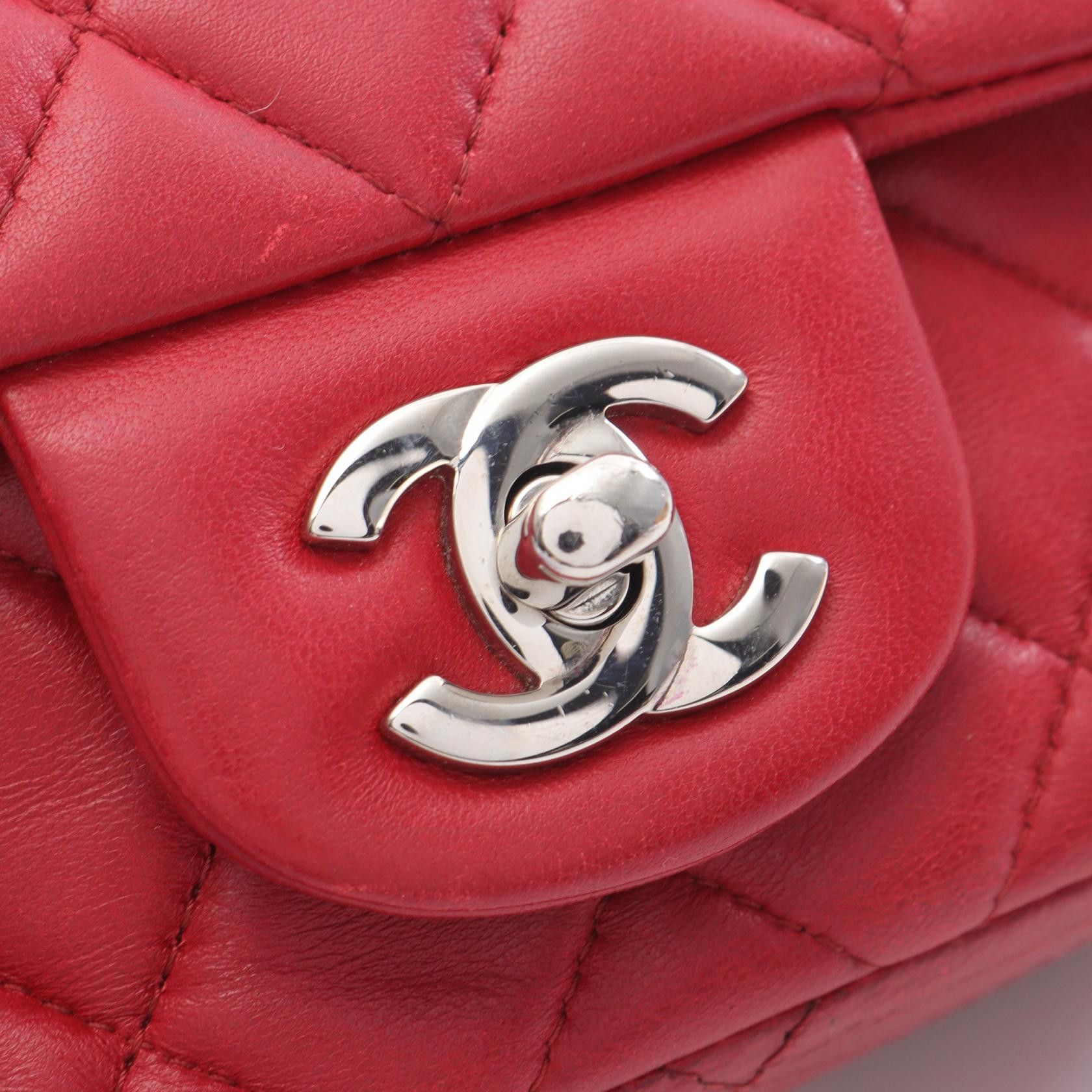 Chanel Chanel Mini Matelasse Chain Shoulder Bag Lambskin Red Silver Hardware Size ONE SIZE - 12 Thumbnail