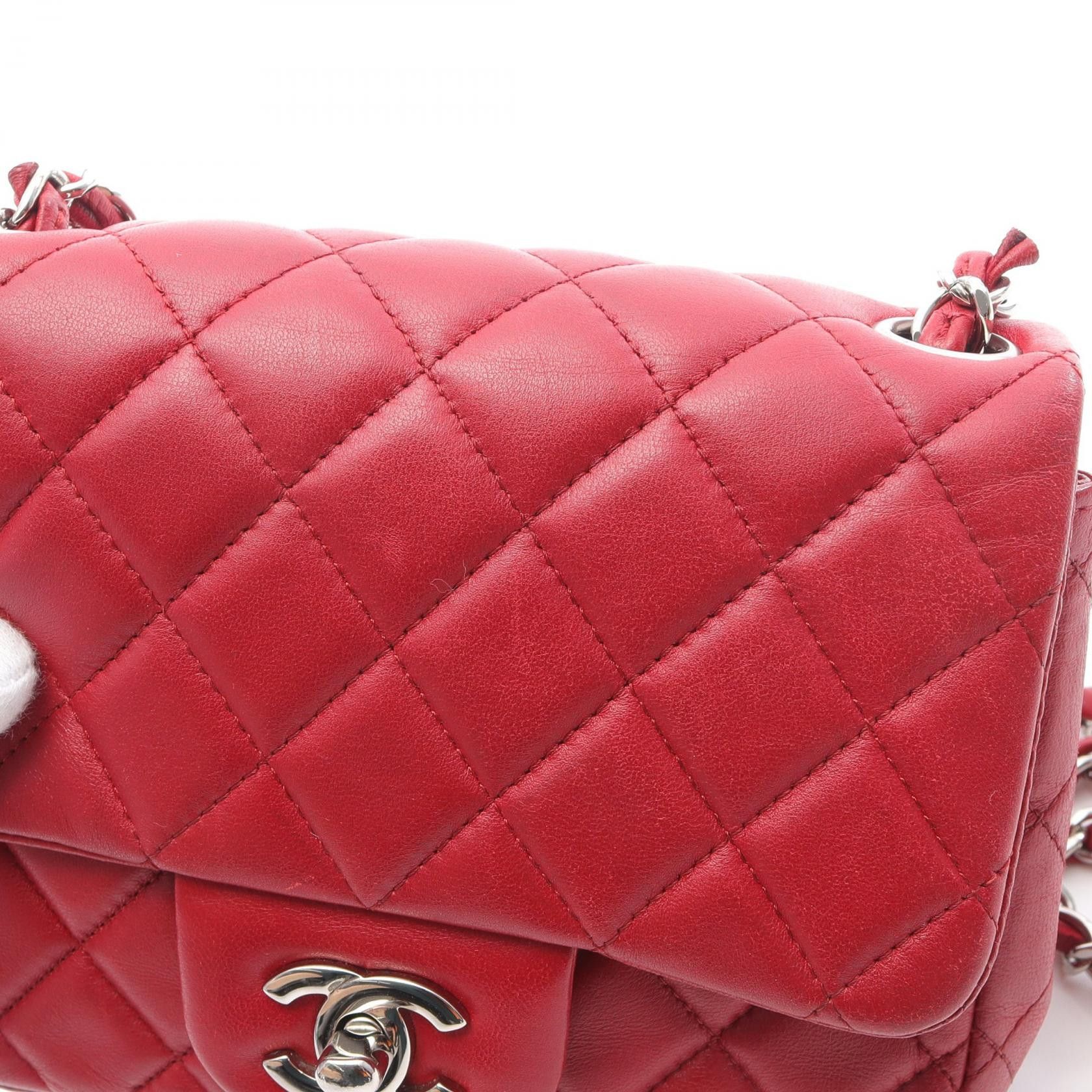 Chanel Chanel Mini Matelasse Chain Shoulder Bag Lambskin Red Silver Hardware Size ONE SIZE - 10 Thumbnail