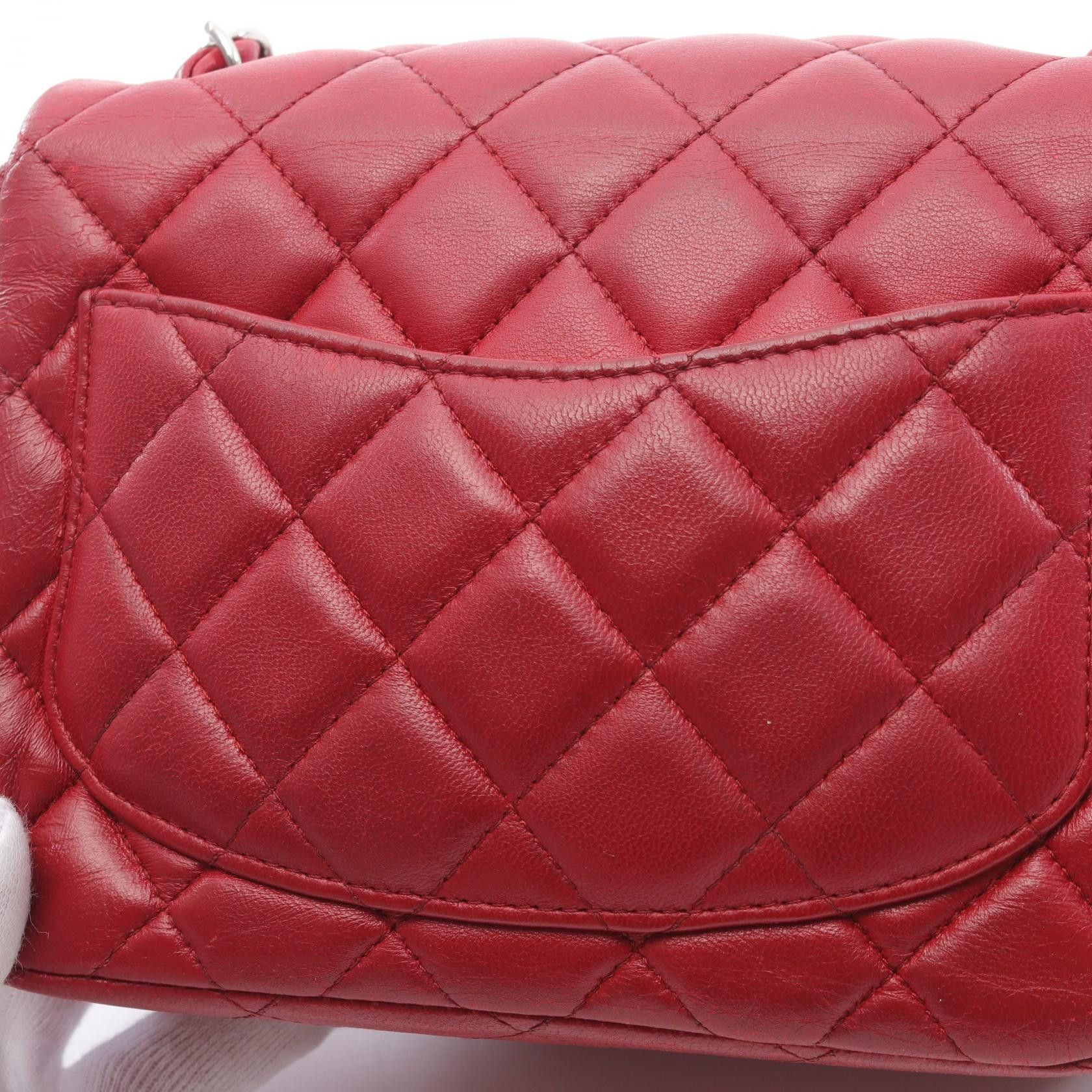 Chanel Chanel Mini Matelasse Chain Shoulder Bag Lambskin Red Silver Hardware Size ONE SIZE - 11 Thumbnail