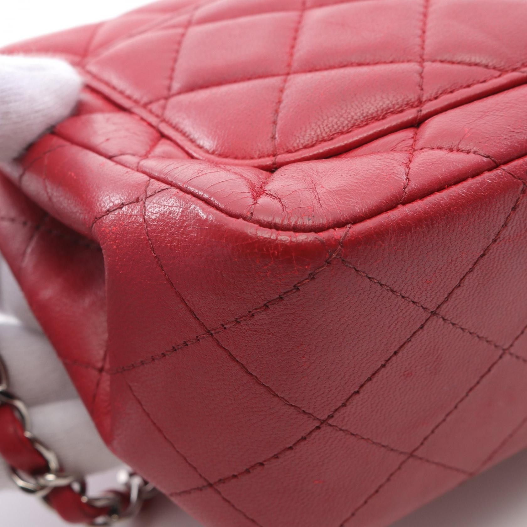 Chanel Chanel Mini Matelasse Chain Shoulder Bag Lambskin Red Silver Hardware Size ONE SIZE - 6 Thumbnail