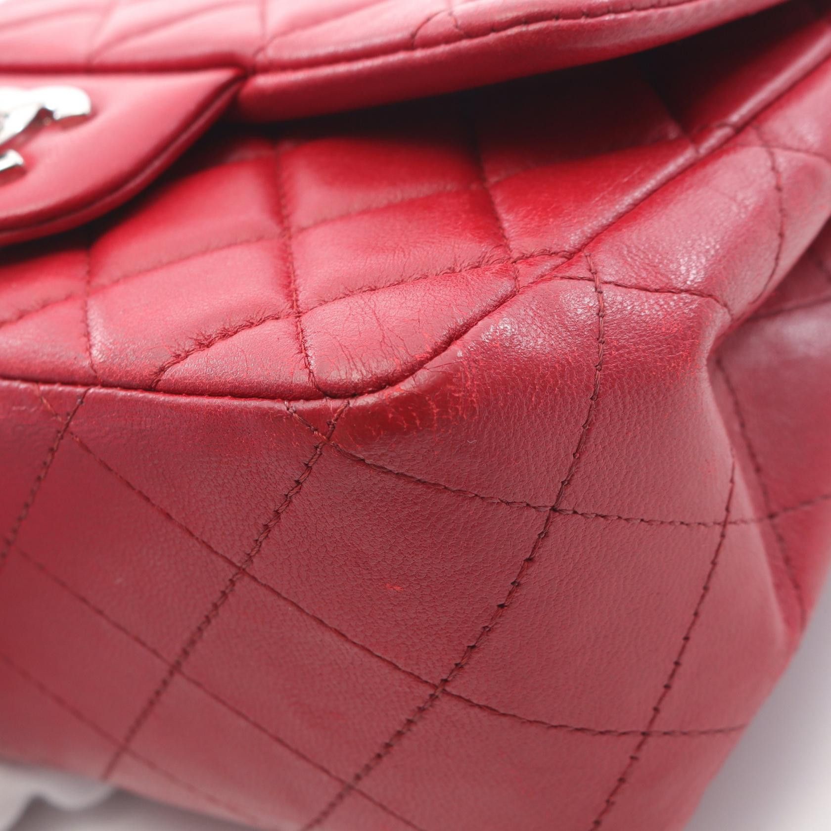 Chanel Chanel Mini Matelasse Chain Shoulder Bag Lambskin Red Silver Hardware Size ONE SIZE - 9 Thumbnail