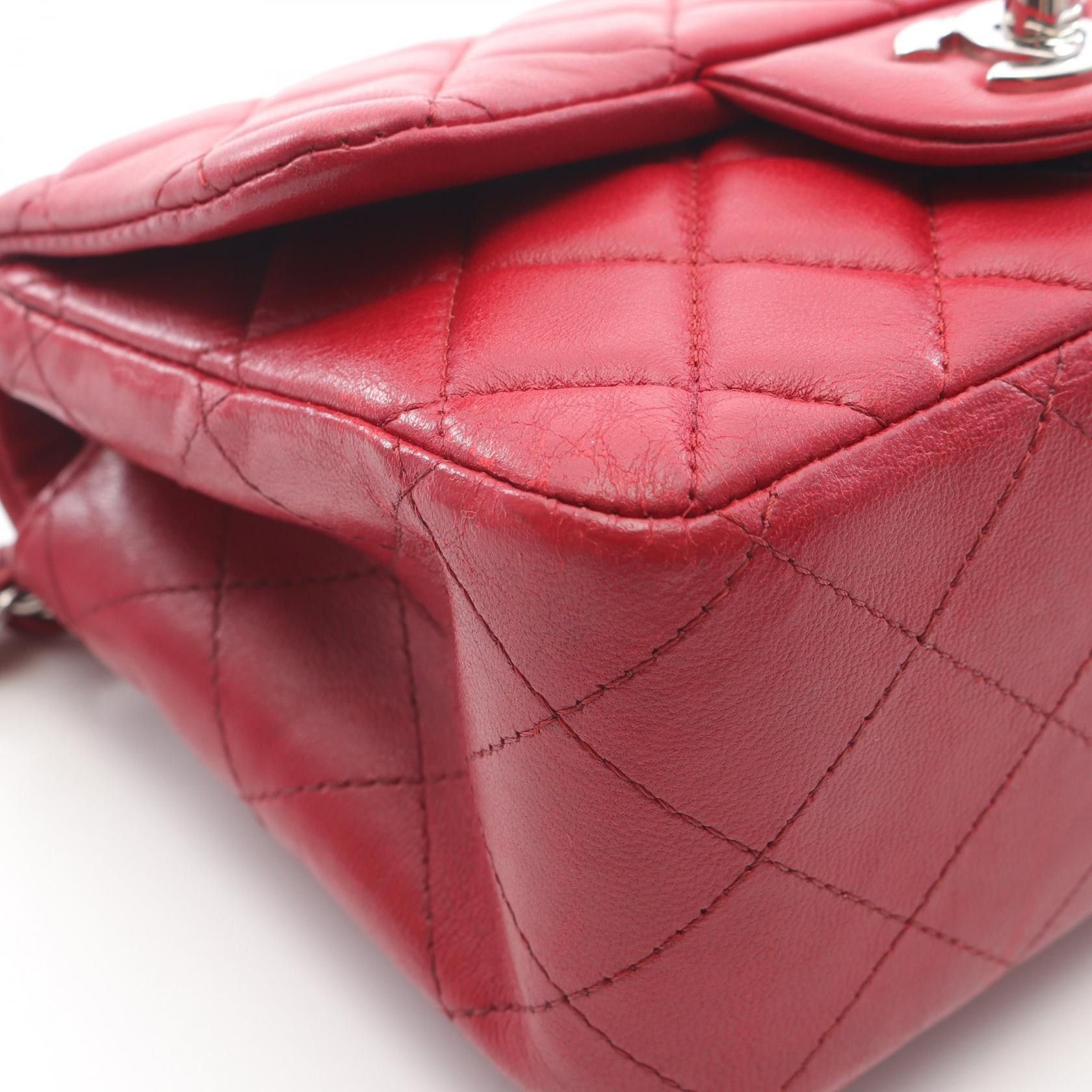 Chanel Chanel Mini Matelasse Chain Shoulder Bag Lambskin Red Silver Hardware Size ONE SIZE - 8 Thumbnail