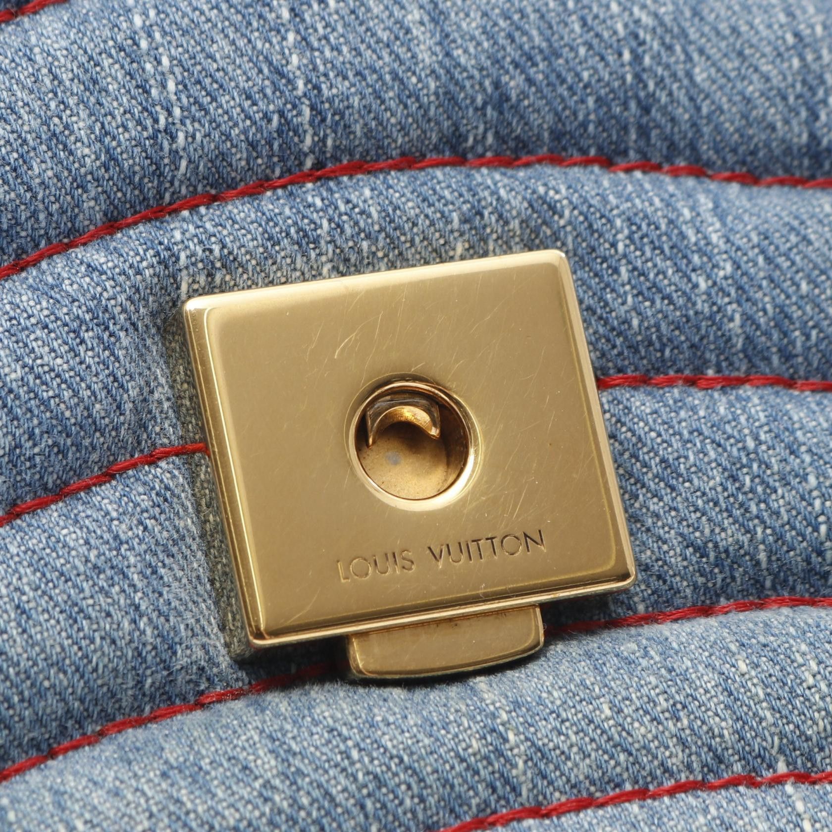 Louis Vuitton New Wave Chain Bag Mm Patchies Shoulder Denim Blue