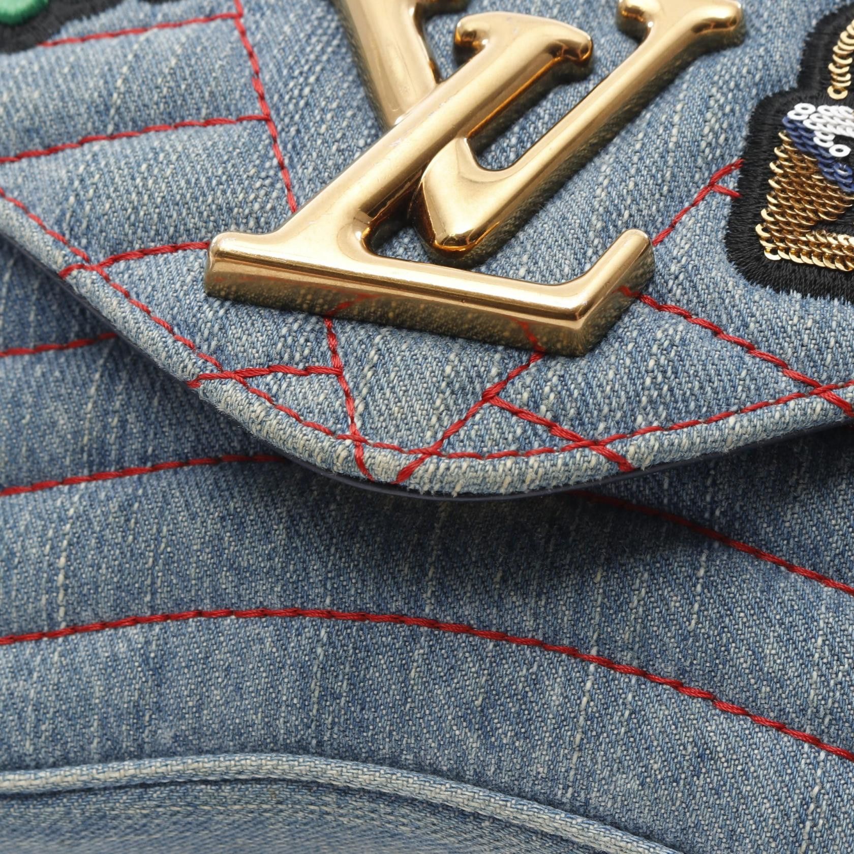 Louis Vuitton New Wave Chain Bag Mm Patchies Shoulder Denim Blue