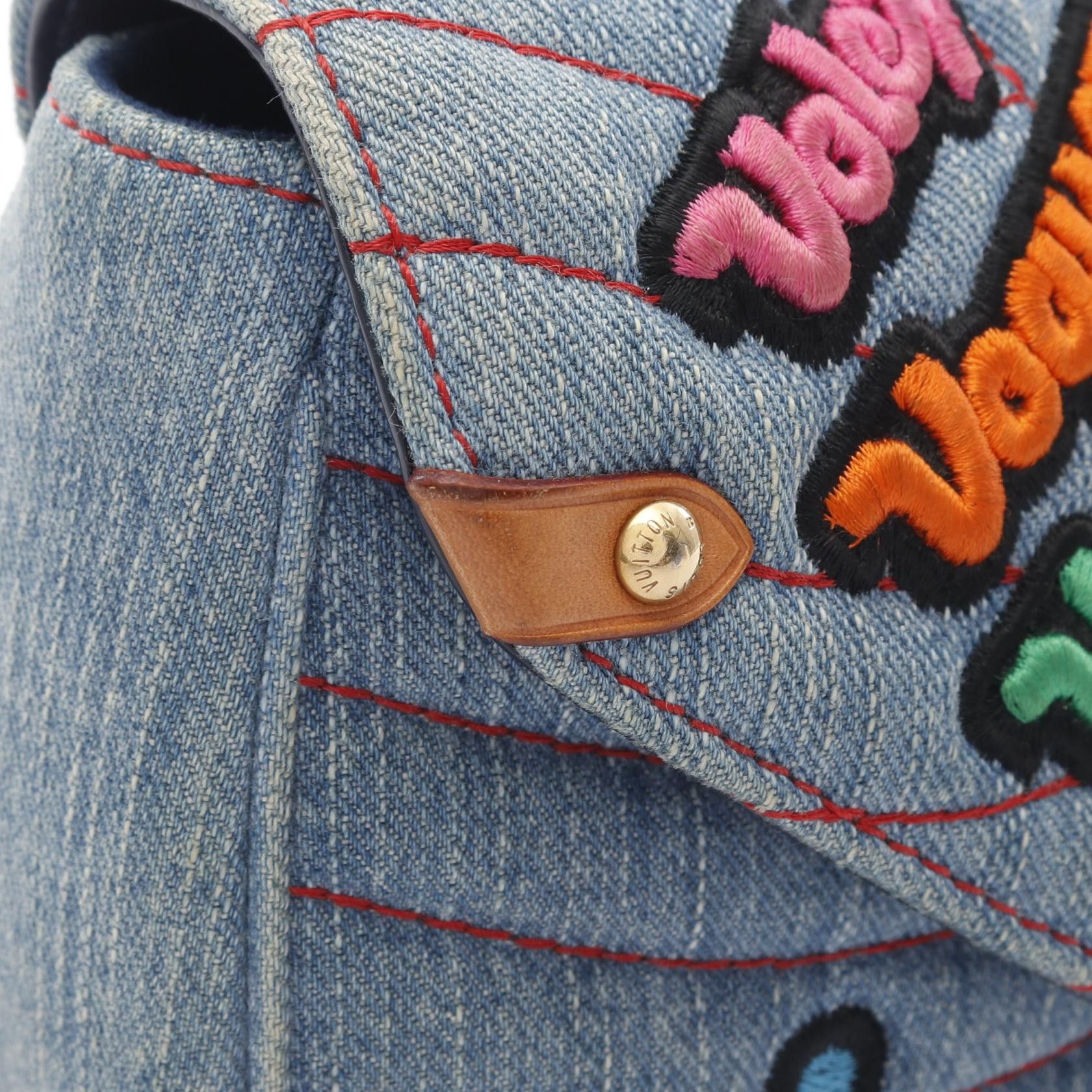 Louis Vuitton New Wave Chain Bag Mm Patchies Shoulder Denim Blue