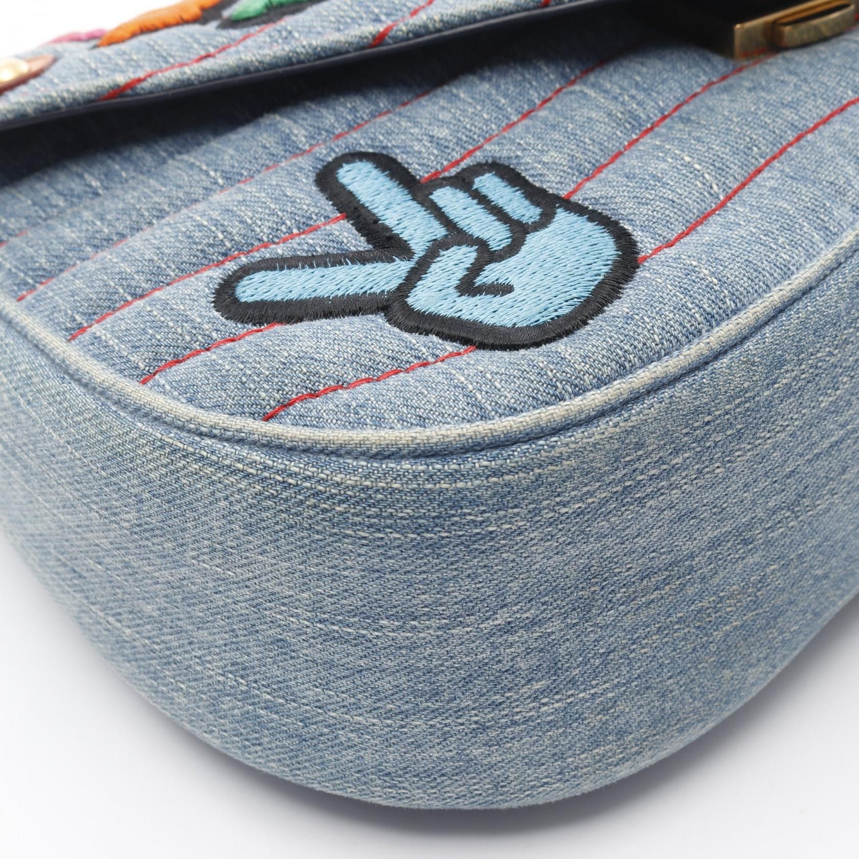 Louis Vuitton New Wave Chain Bag Mm Patchies Shoulder Denim Blue