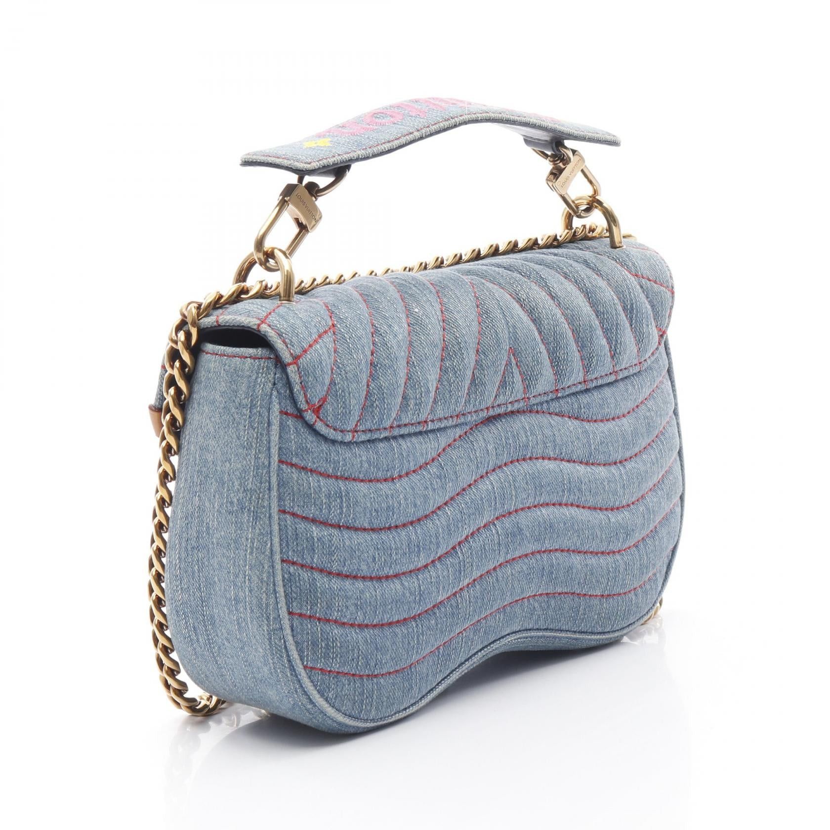 Louis Vuitton New Wave Chain Bag Mm Patchies Shoulder Denim Blue