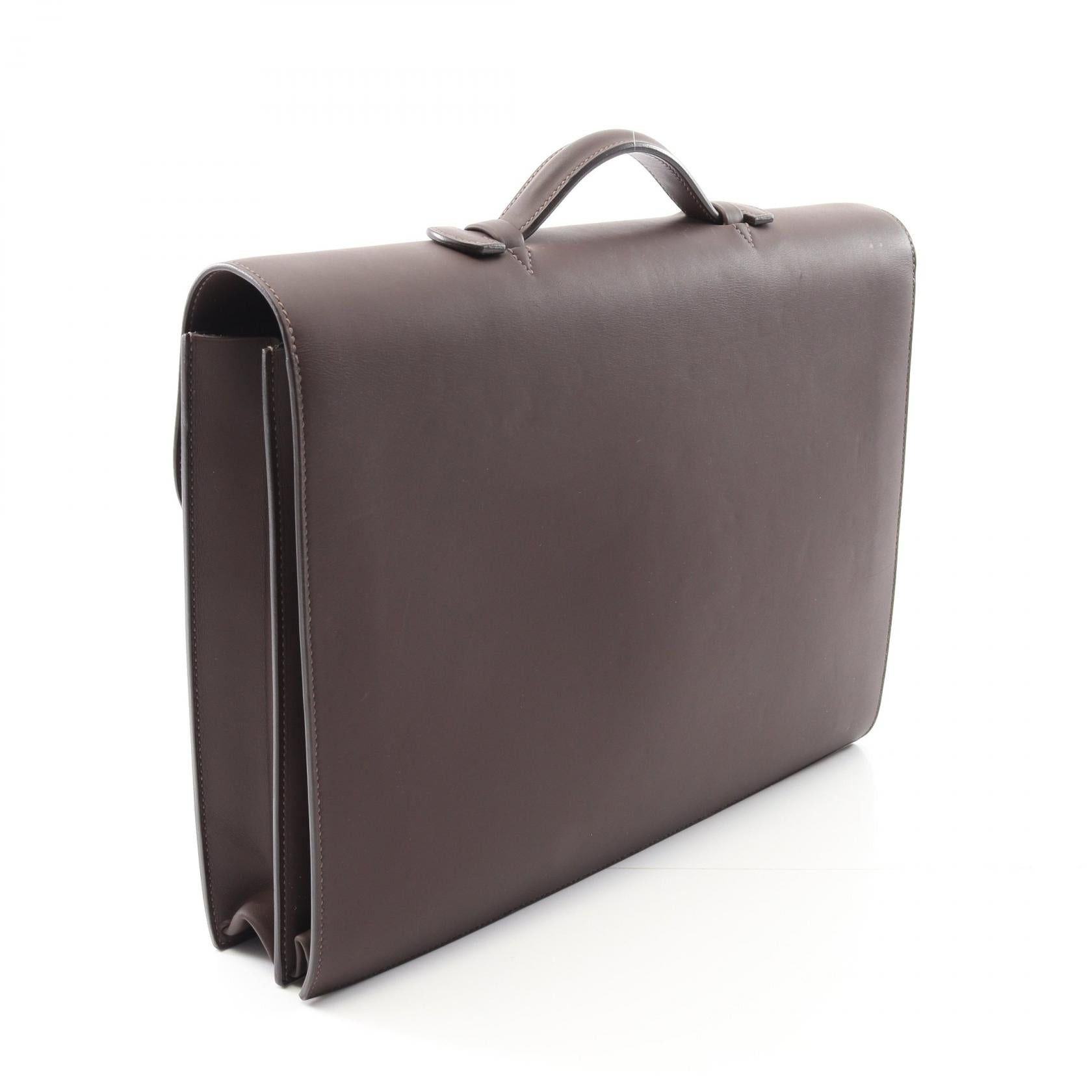 Hermes Hermes Sac Adepesh 38 Chocolate Business Bag Briefcase Veau Sombré Dark Brown Silver Hardware Stamp Size ONE SIZE - 2 Thumbnail