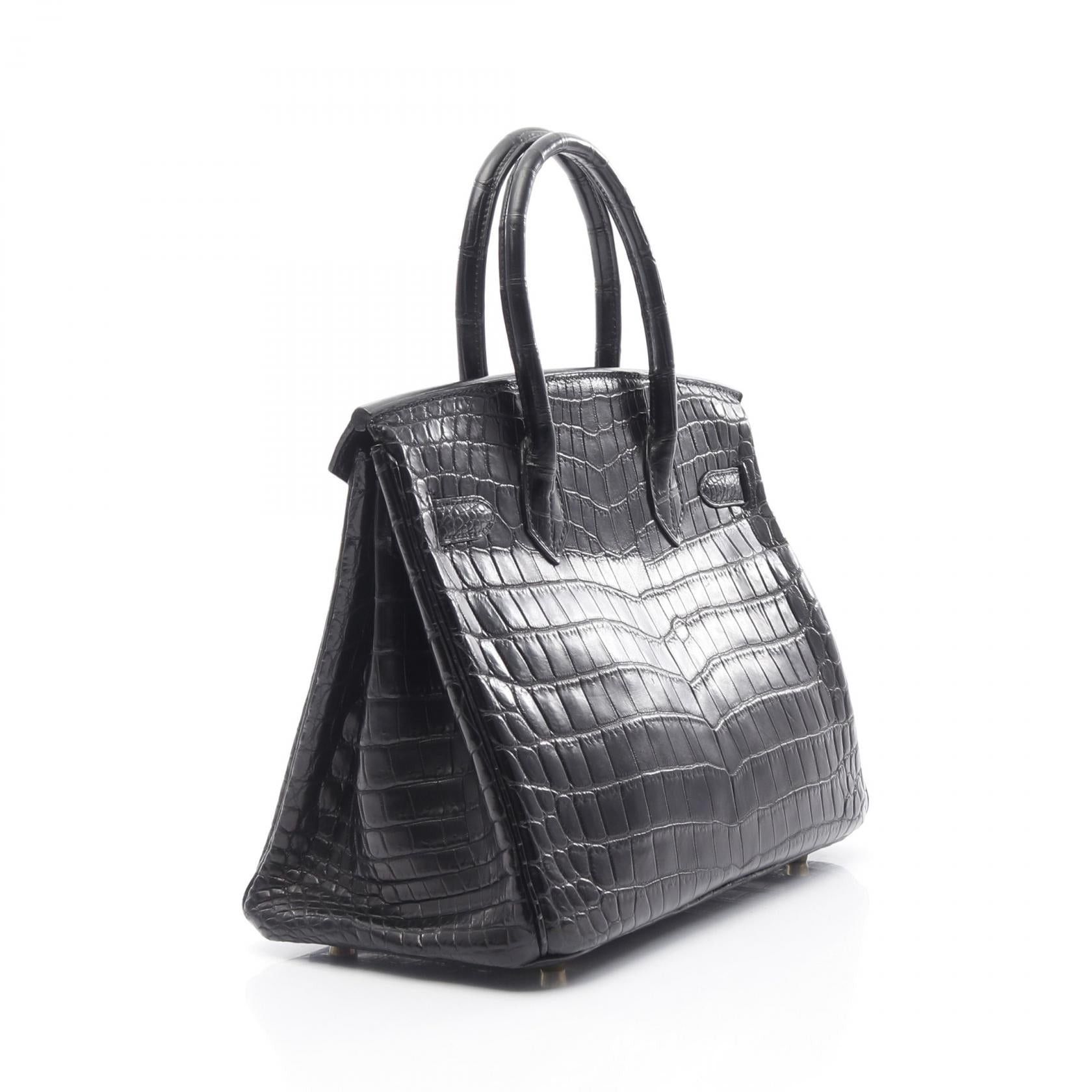 Hermes Hermes Birkin 30 Handbag Niloticus Matte Black Gold Hardware □J Carved Stamp Size ONE SIZE - 2 Thumbnail