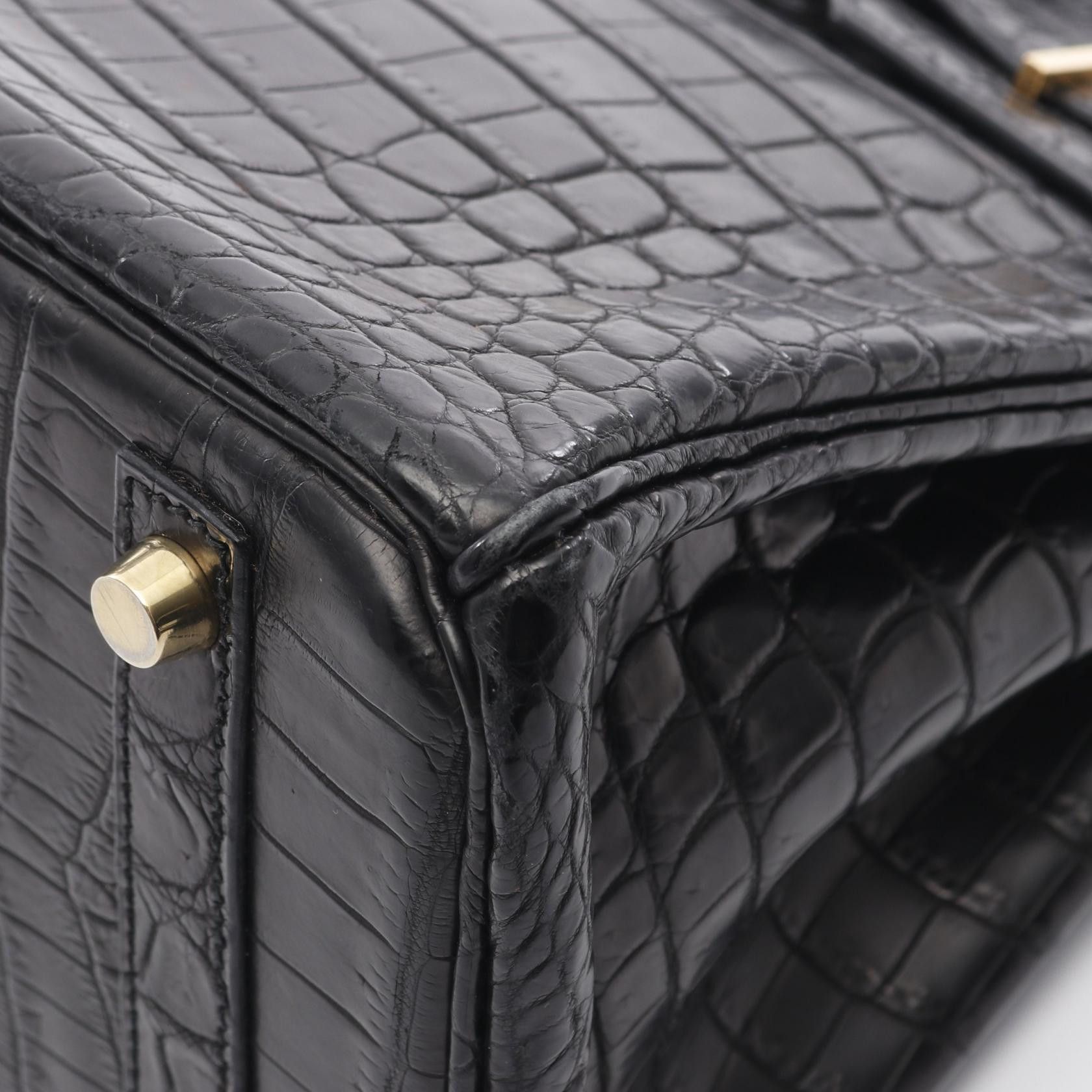 Hermes Hermes Birkin 30 Handbag Niloticus Matte Black Gold Hardware □J Carved Stamp Size ONE SIZE - 7 Thumbnail
