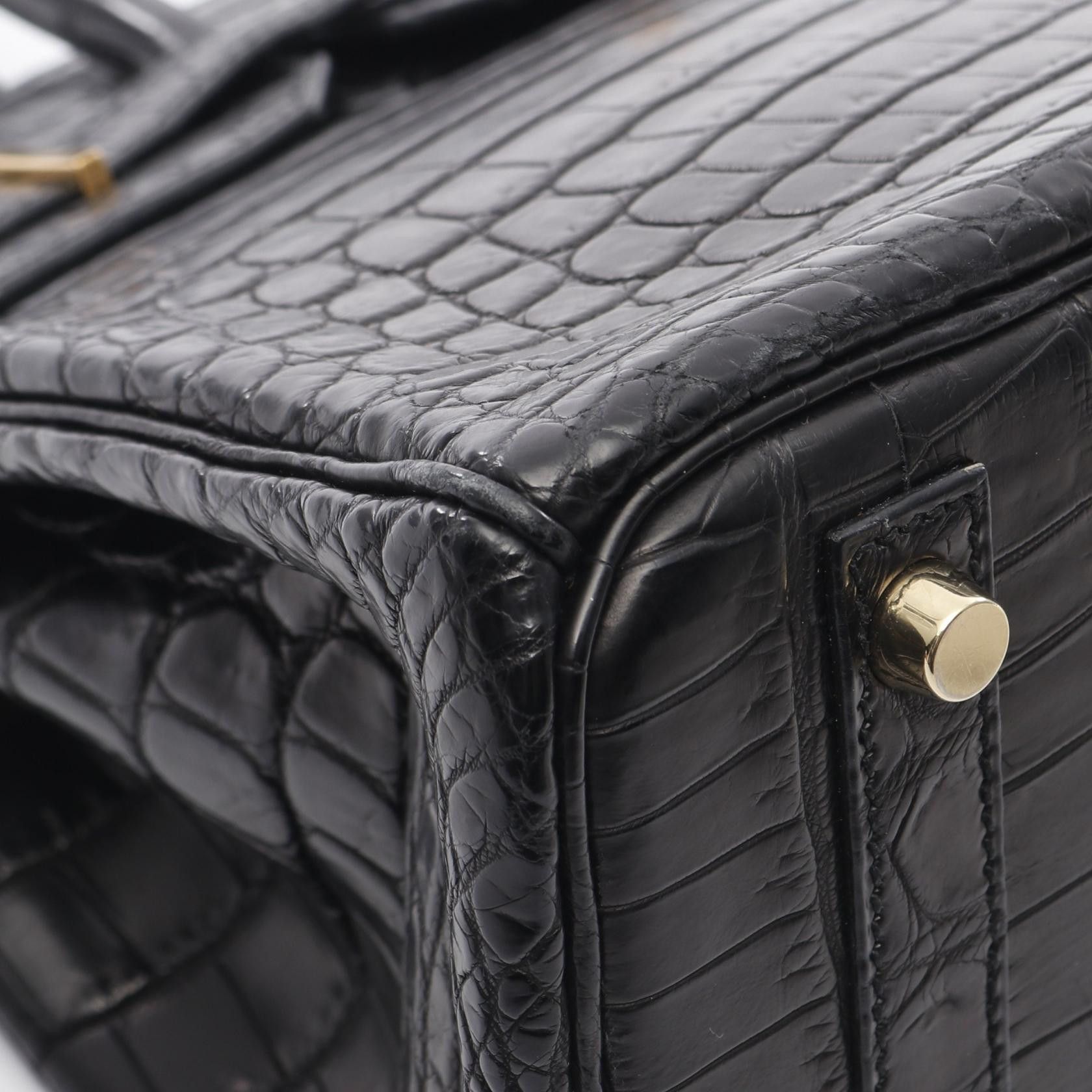 Hermes Hermes Birkin 30 Handbag Niloticus Matte Black Gold Hardware □J Carved Stamp Size ONE SIZE - 6 Thumbnail
