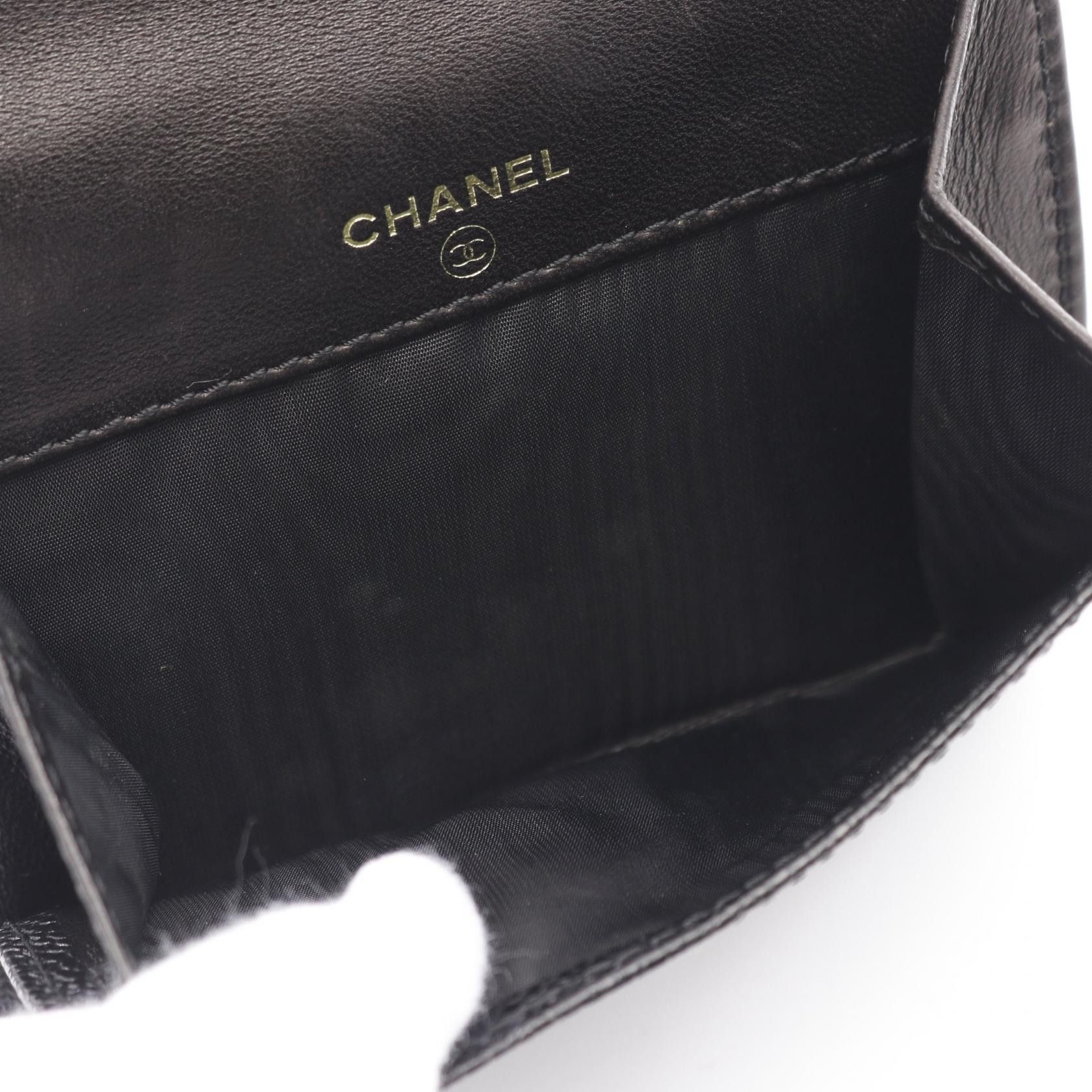 Chanel Chanel Coco Mark Double Hook Wallet Bi-Fold Caviar Skin Black Gold Hardware Size ONE SIZE - 6 Thumbnail
