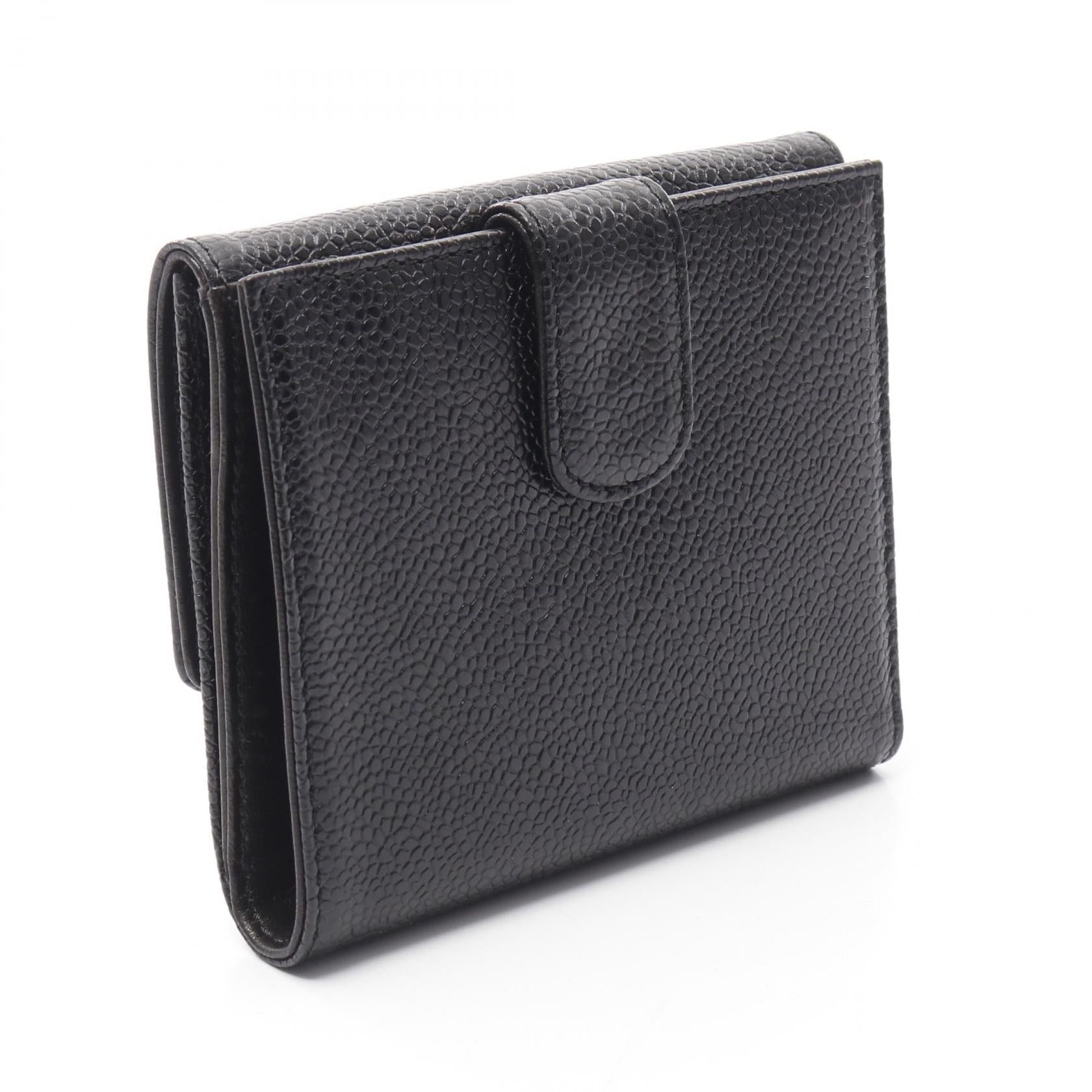 Chanel Chanel Coco Mark Double Hook Wallet Bi-Fold Caviar Skin Black Gold Hardware Size ONE SIZE - 2 Thumbnail