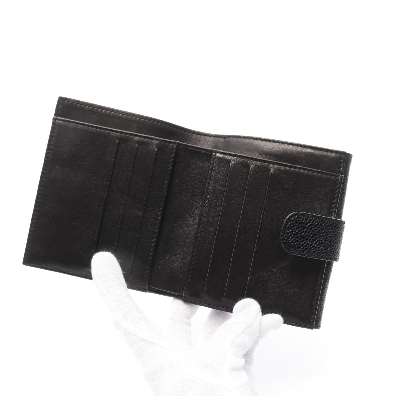 Chanel Chanel Coco Mark Double Hook Wallet Bi-Fold Caviar Skin Black Gold Hardware Size ONE SIZE - 3 Thumbnail