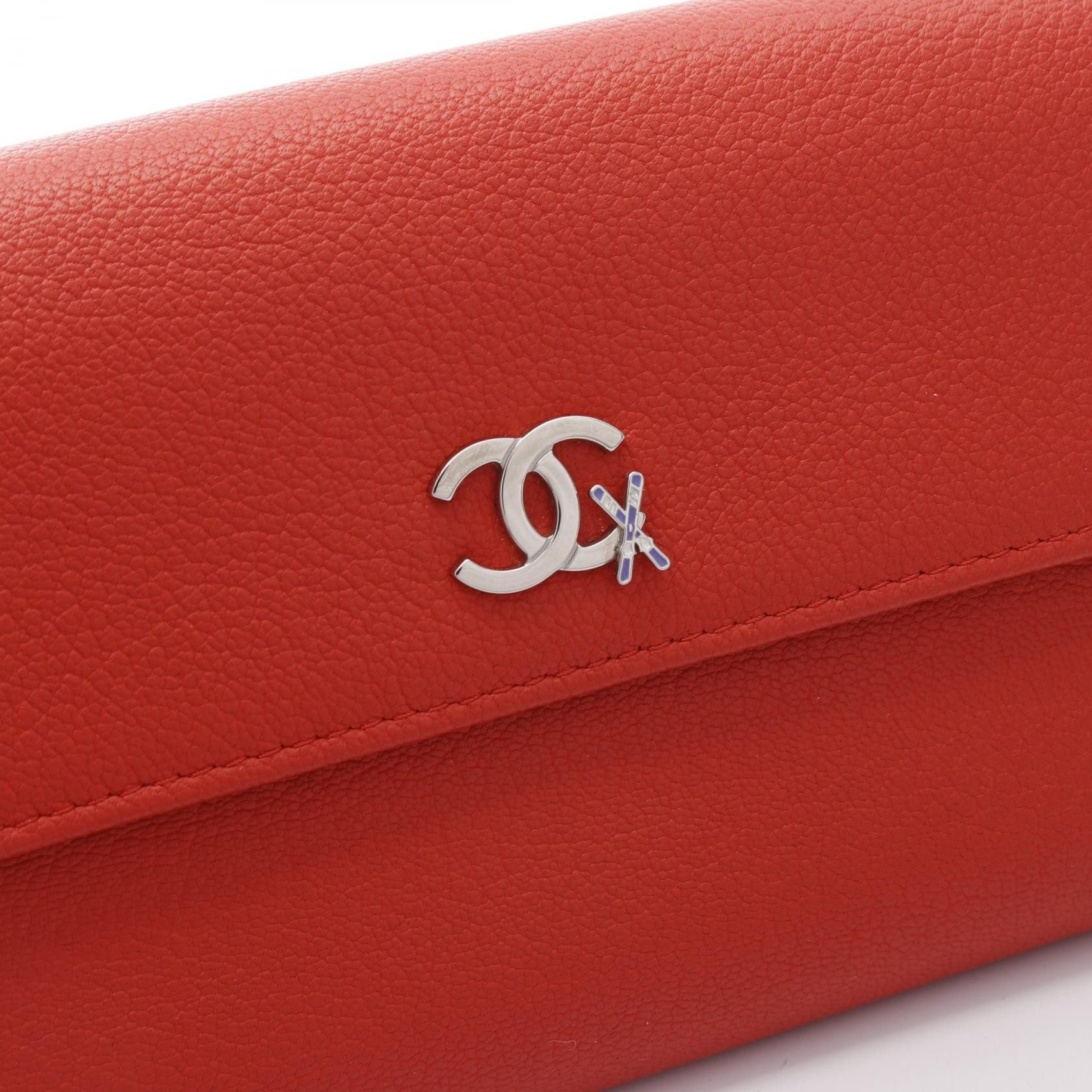 Chanel Chanel Coco Mark Ski Motif Bi-Fold Long Wallet Leather Orange Red Silver Hardware Size ONE SIZE - 8 Thumbnail