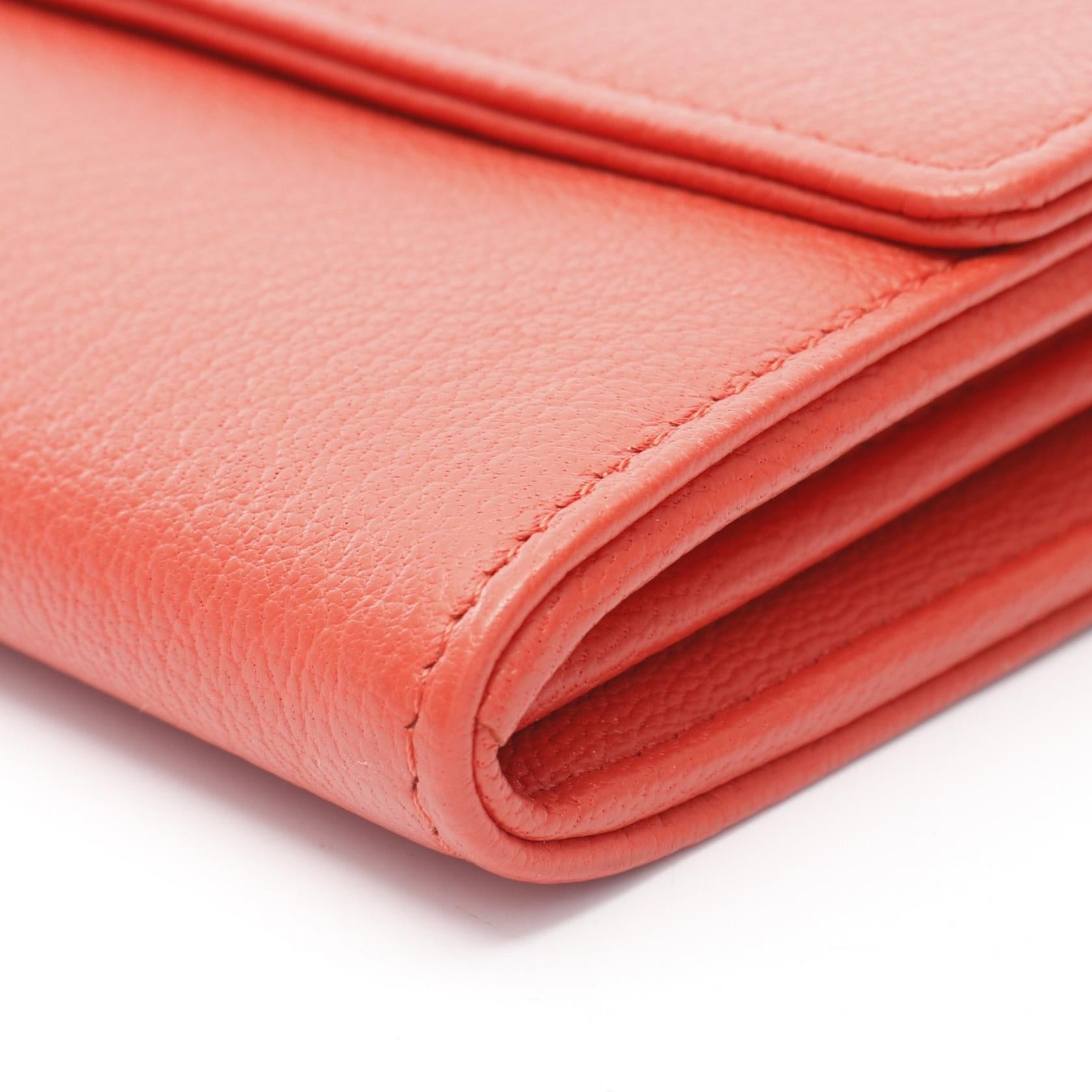 Chanel Chanel Coco Mark Ski Motif Bi-Fold Long Wallet Leather Orange Red Silver Hardware Size ONE SIZE - 7 Thumbnail