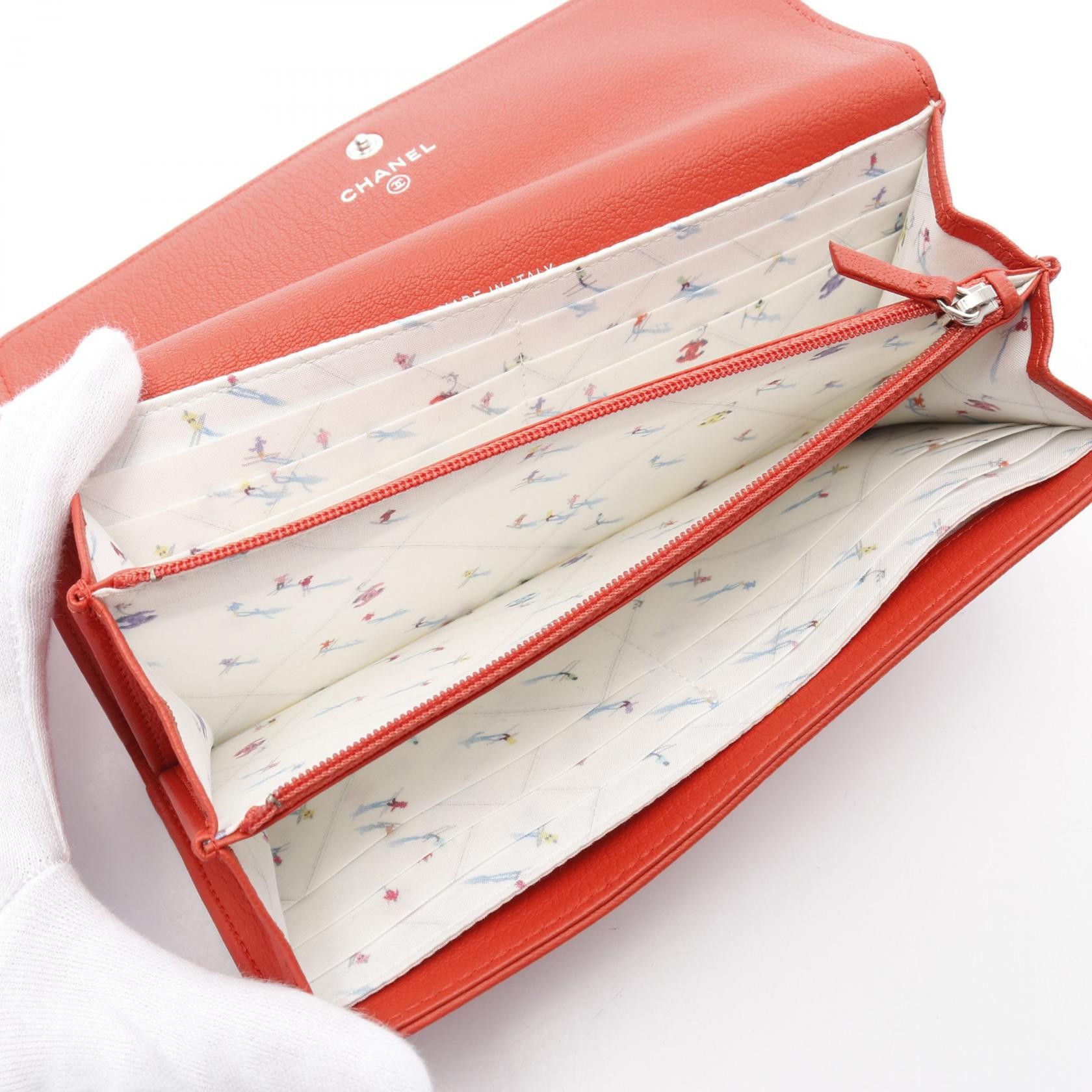 Chanel Chanel Coco Mark Ski Motif Bi-Fold Long Wallet Leather Orange Red Silver Hardware Size ONE SIZE - 6 Thumbnail