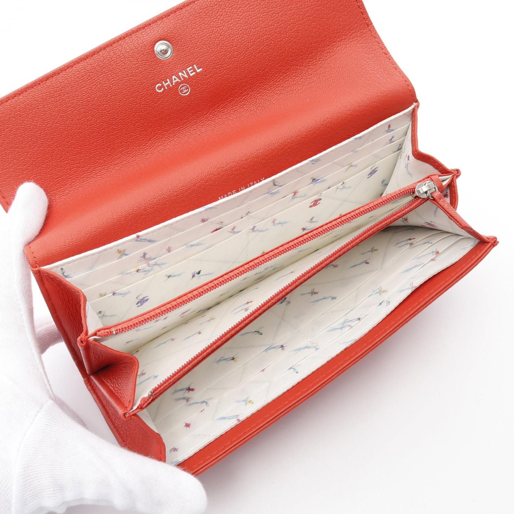 Chanel Chanel Coco Mark Ski Motif Bi-Fold Long Wallet Leather Orange Red Silver Hardware Size ONE SIZE - 3 Thumbnail