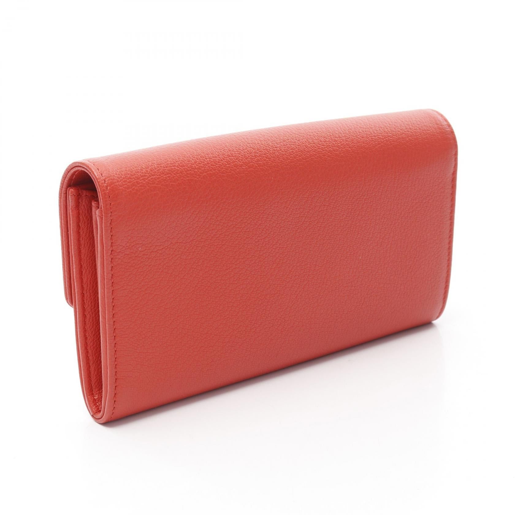 Chanel Chanel Coco Mark Ski Motif Bi-Fold Long Wallet Leather Orange Red Silver Hardware Size ONE SIZE - 2 Thumbnail