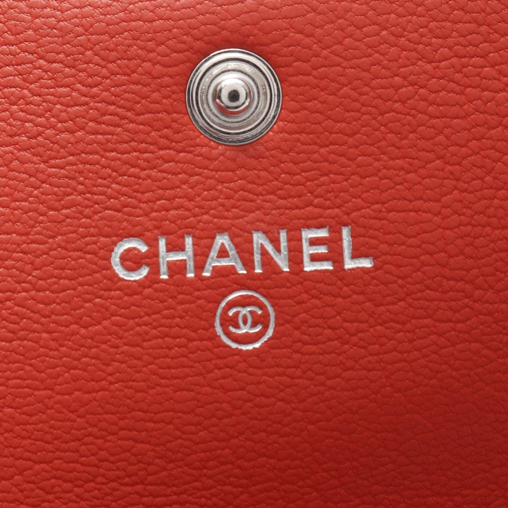 Chanel Chanel Coco Mark Ski Motif Bi-Fold Long Wallet Leather Orange Red Silver Hardware Size ONE SIZE - 4 Thumbnail