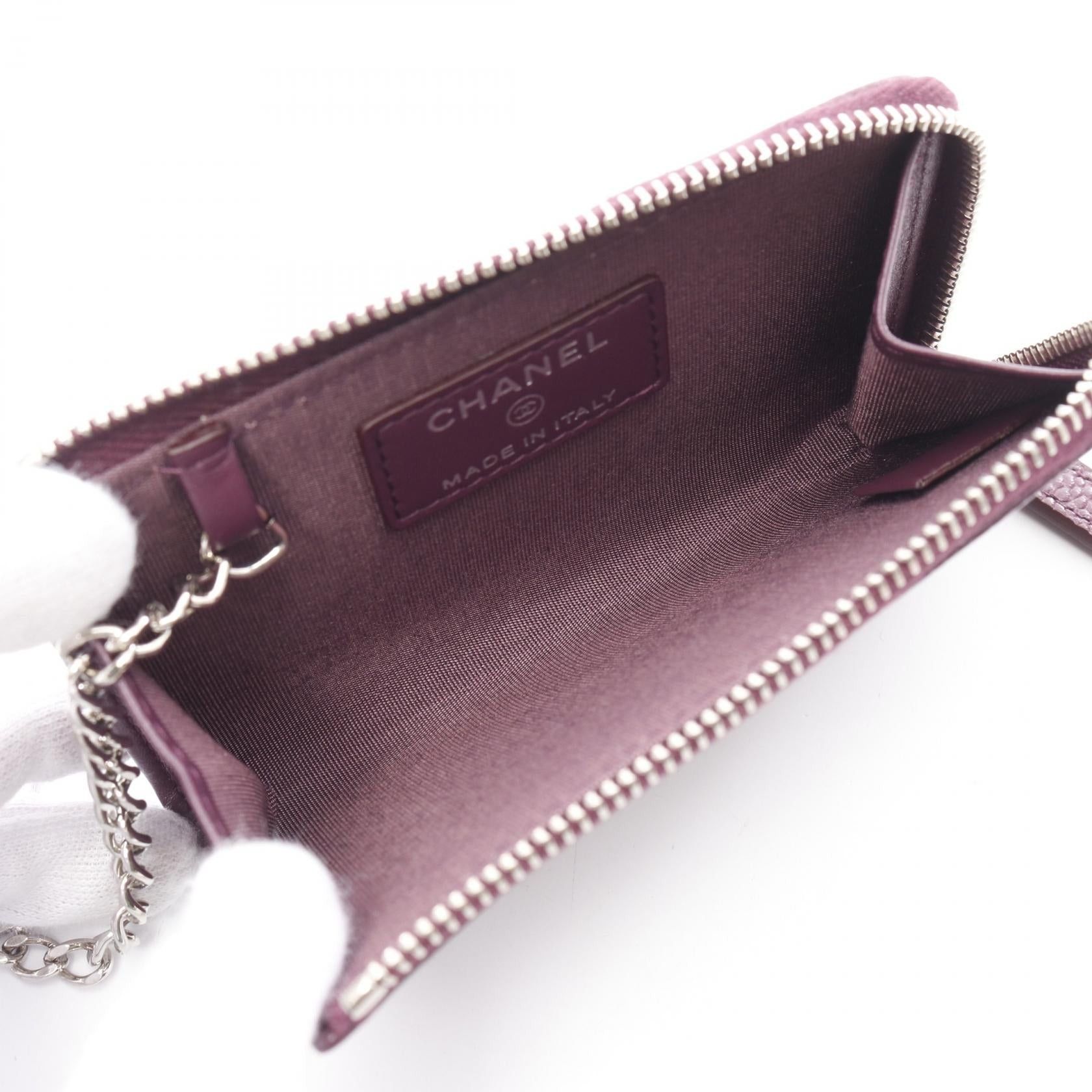 Chanel Chanel Camellia Coin Purse Caviar Skin Purple Silver Hardware With Key Ring Size ONE SIZE - 3 Thumbnail