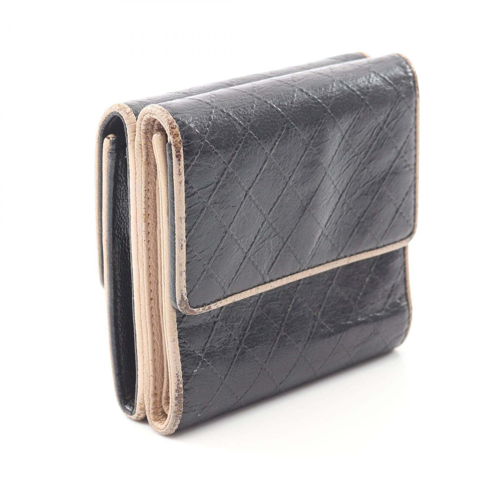 Chanel Chanel Coco Mark Stitch Embossing Double Hook Wallet Bi-Fold Leather Black Silver Hardware Size ONE SIZE - 2 Thumbnail