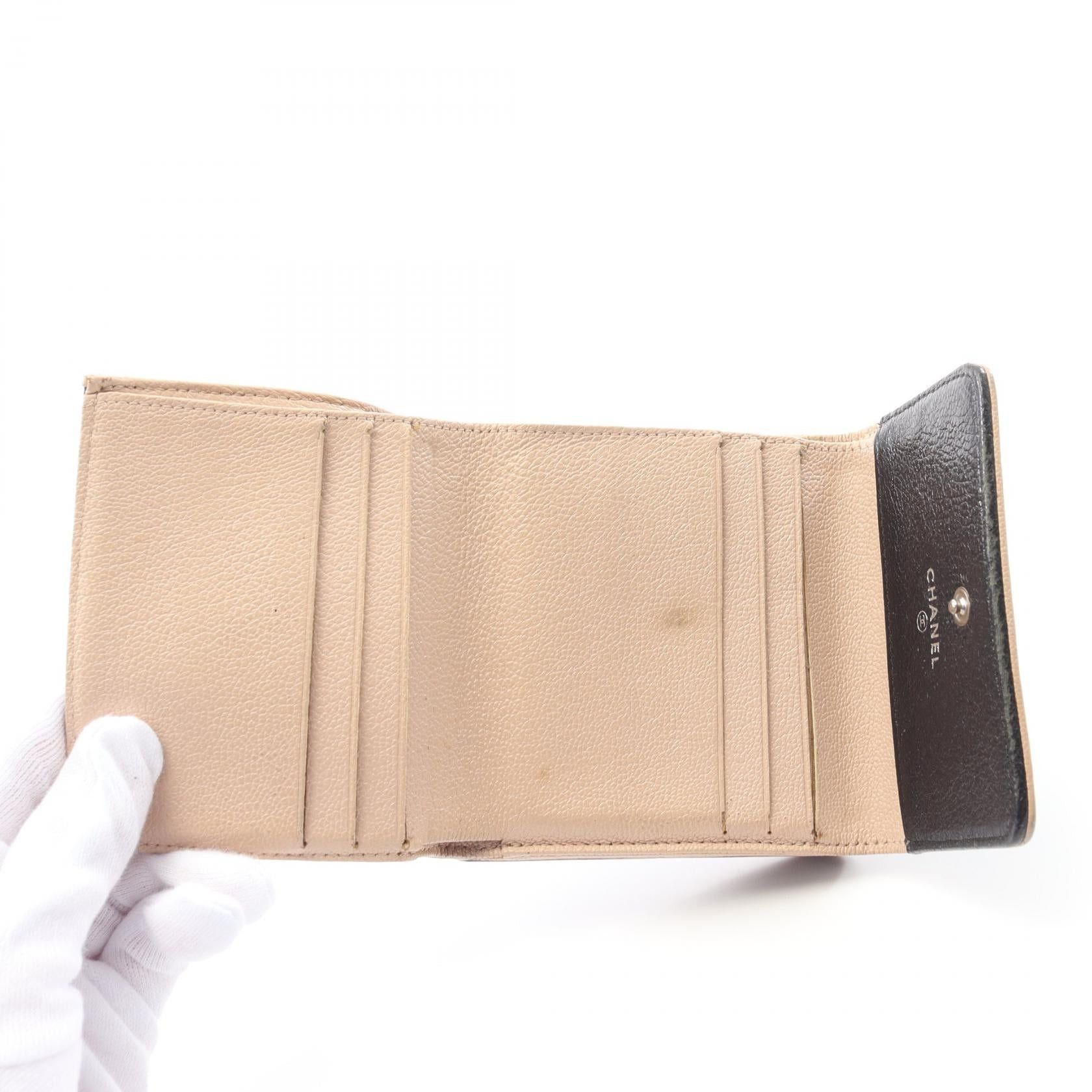 Chanel Chanel Coco Mark Stitch Embossing Double Hook Wallet Bi-Fold Leather Black Silver Hardware Size ONE SIZE - 3 Thumbnail