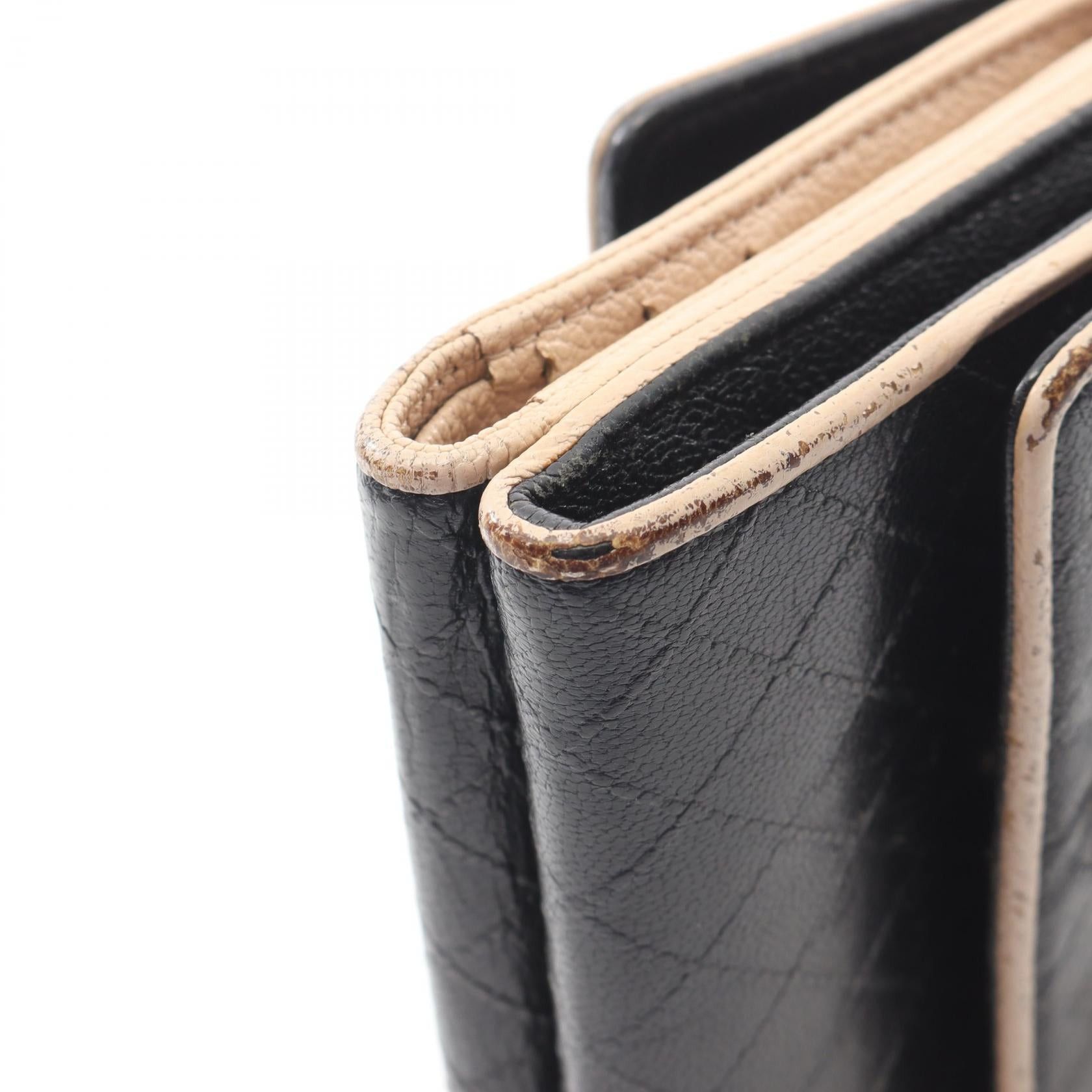 Chanel Chanel Coco Mark Stitch Embossing Double Hook Wallet Bi-Fold Leather Black Silver Hardware Size ONE SIZE - 7 Thumbnail